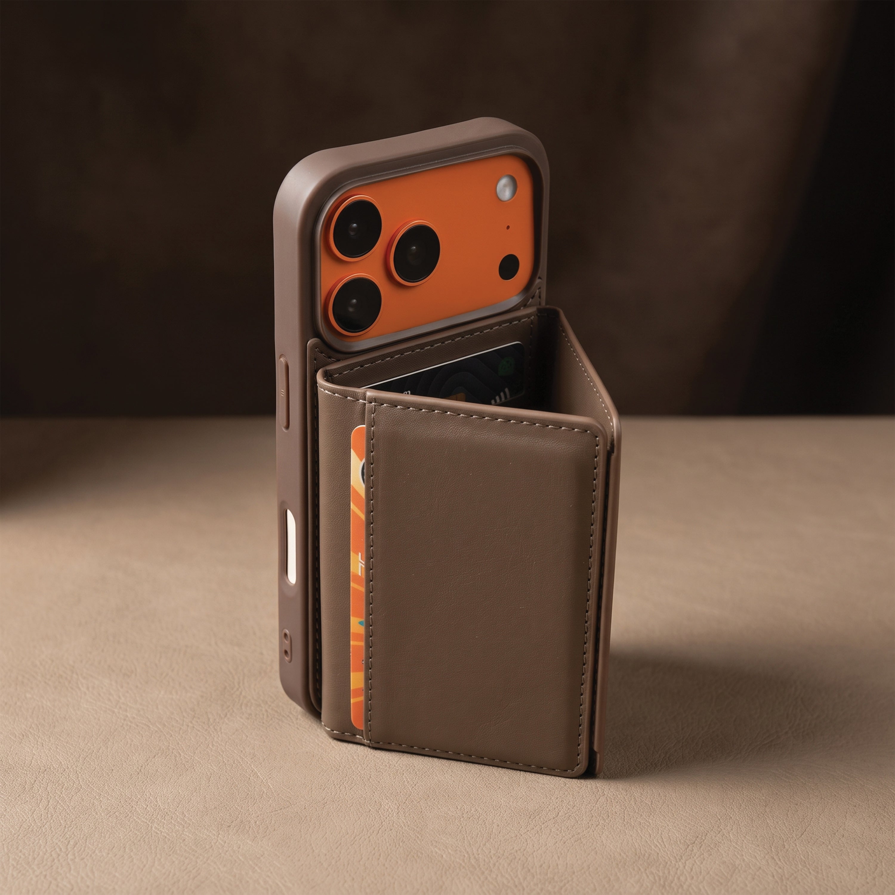 iPhone 17 Pro Max Magnetic Case with Detachable Cardholder - Brown