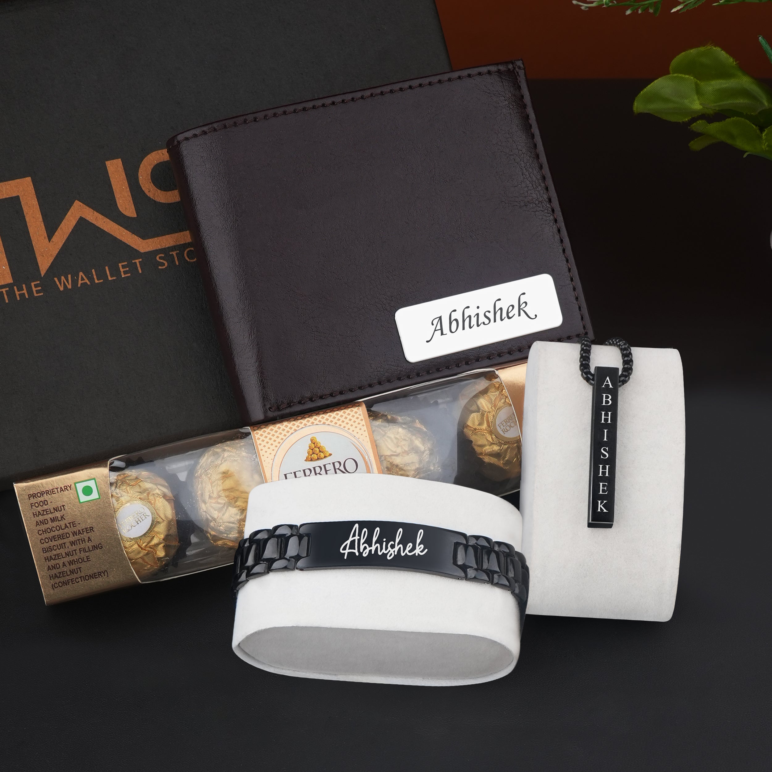 Personalized Golden Moments Wallet, Bracelet & Necklace with Chocolates Gift Set