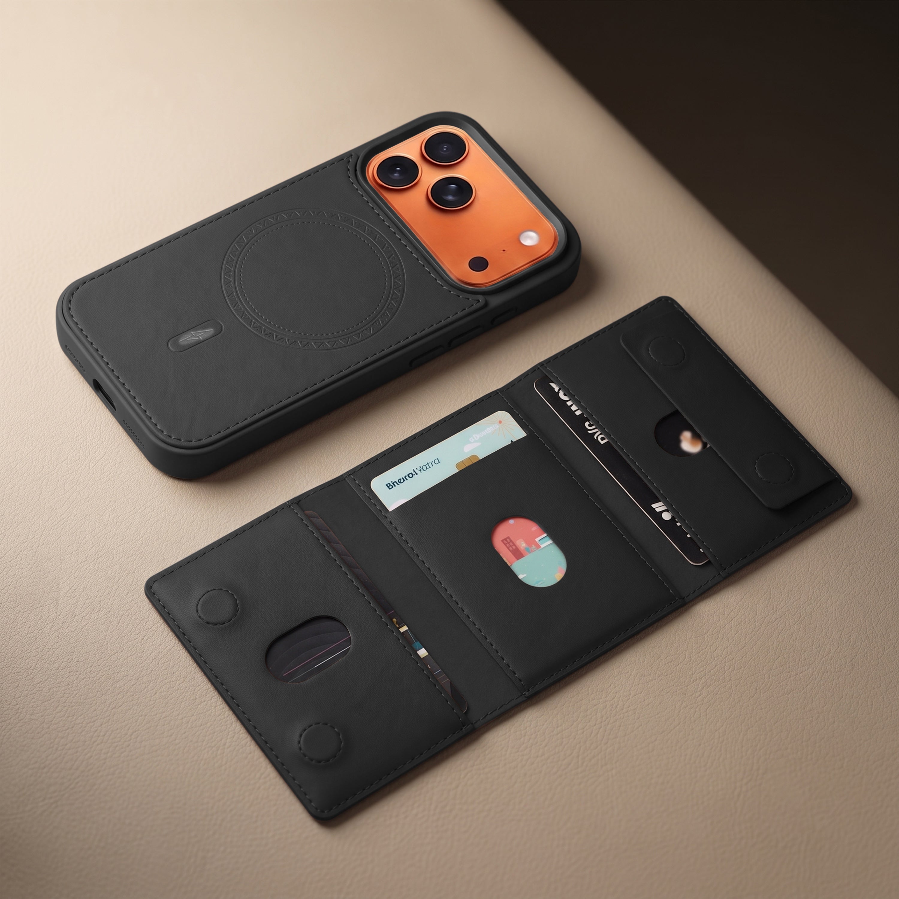 iPhone 17 Pro Max Magnetic Case with Detachable Cardholder - Black
