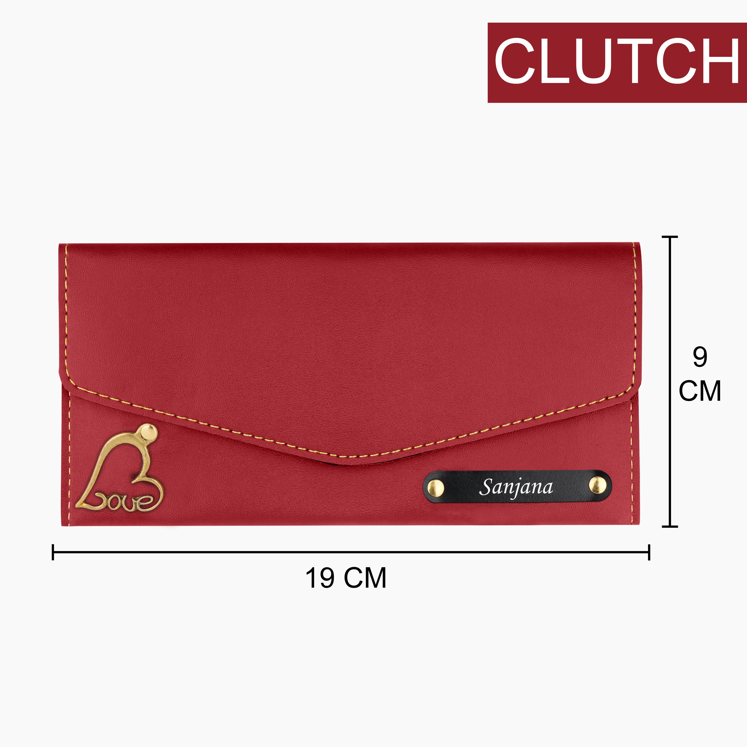 Personalized Charmed Essence Envelope Clutch With Name & Charm - Red