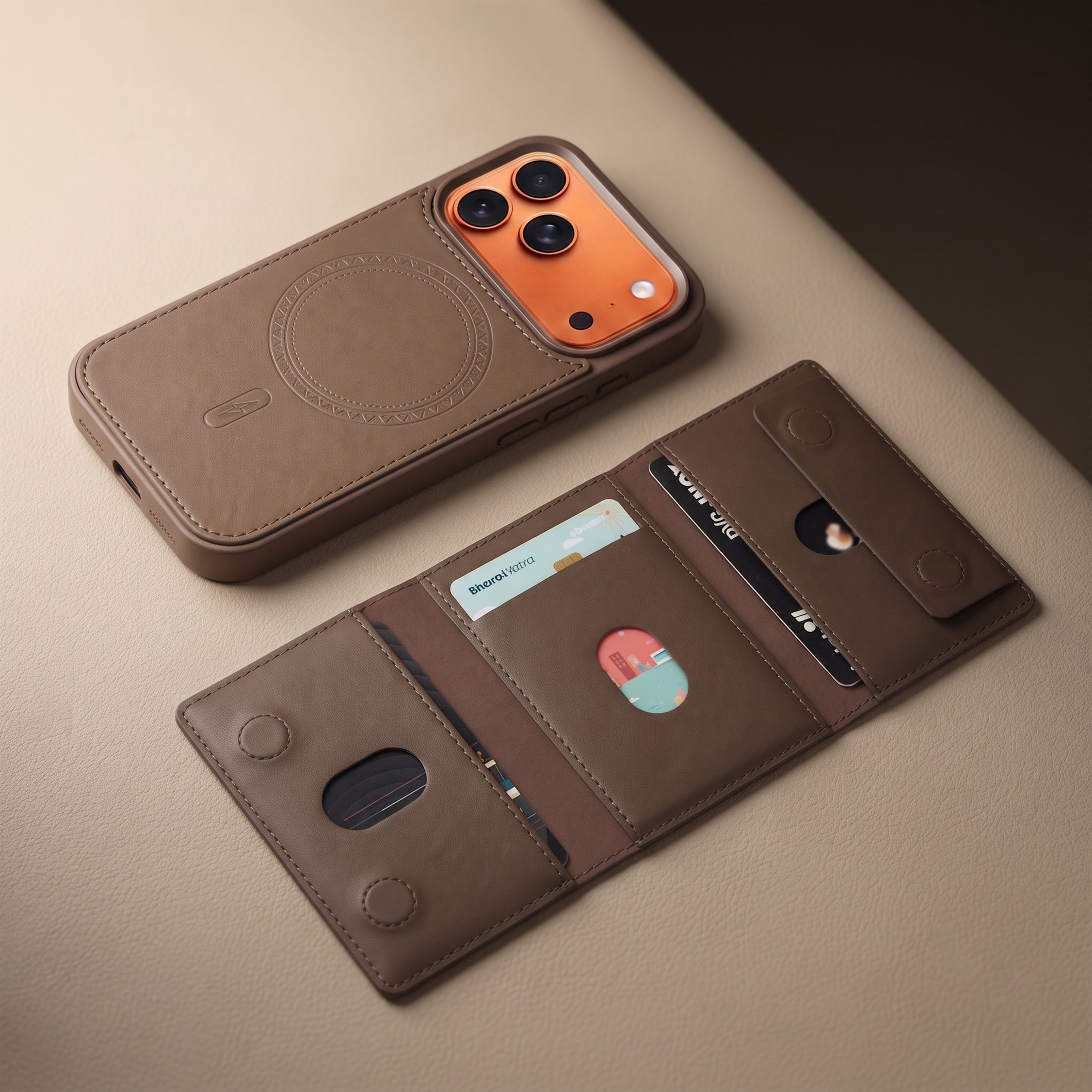 iPhone 17 Pro Magnetic Case with Detachable Cardholder - Brown