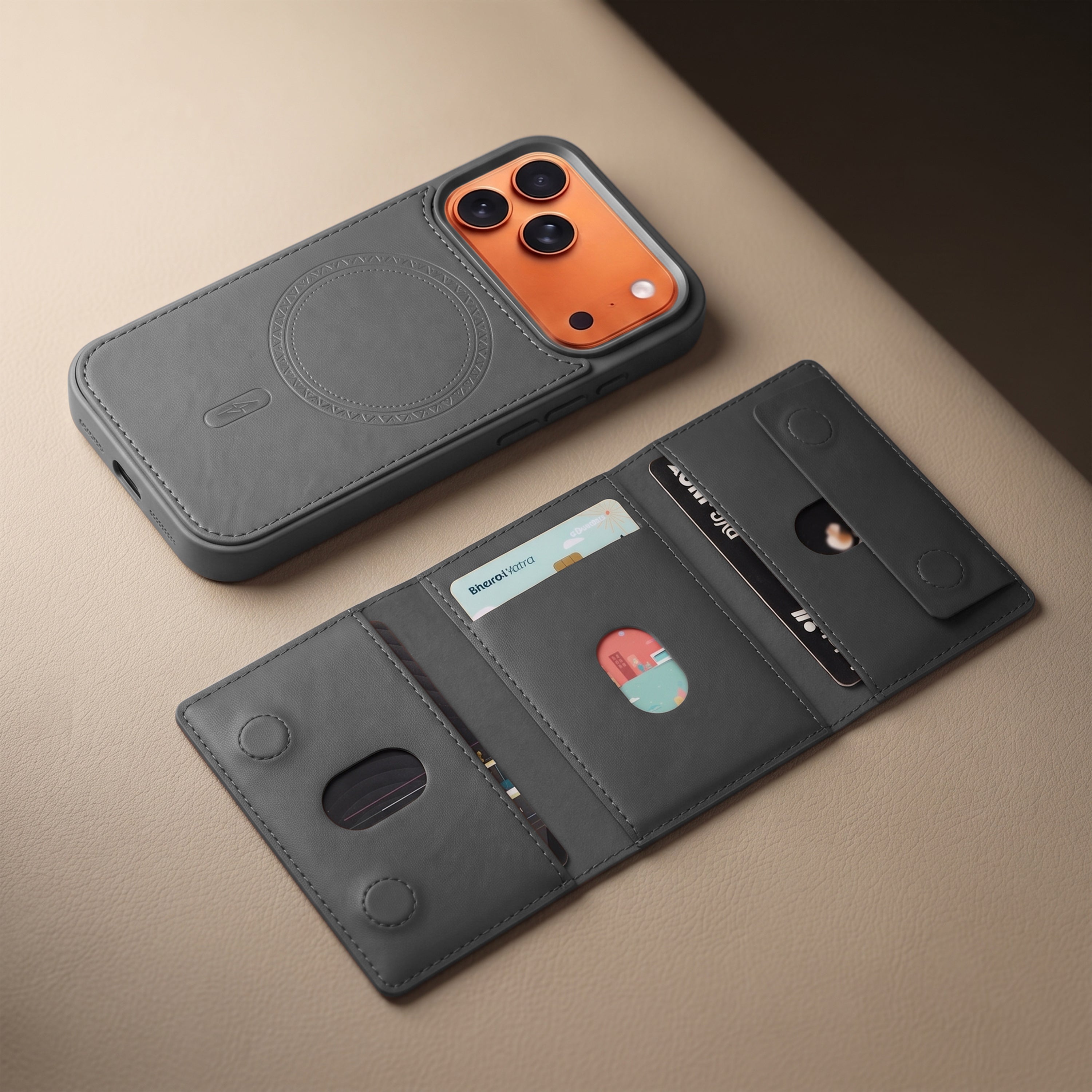 iPhone 17 Pro Max Magnetic Case with Detachable Cardholder - Grey