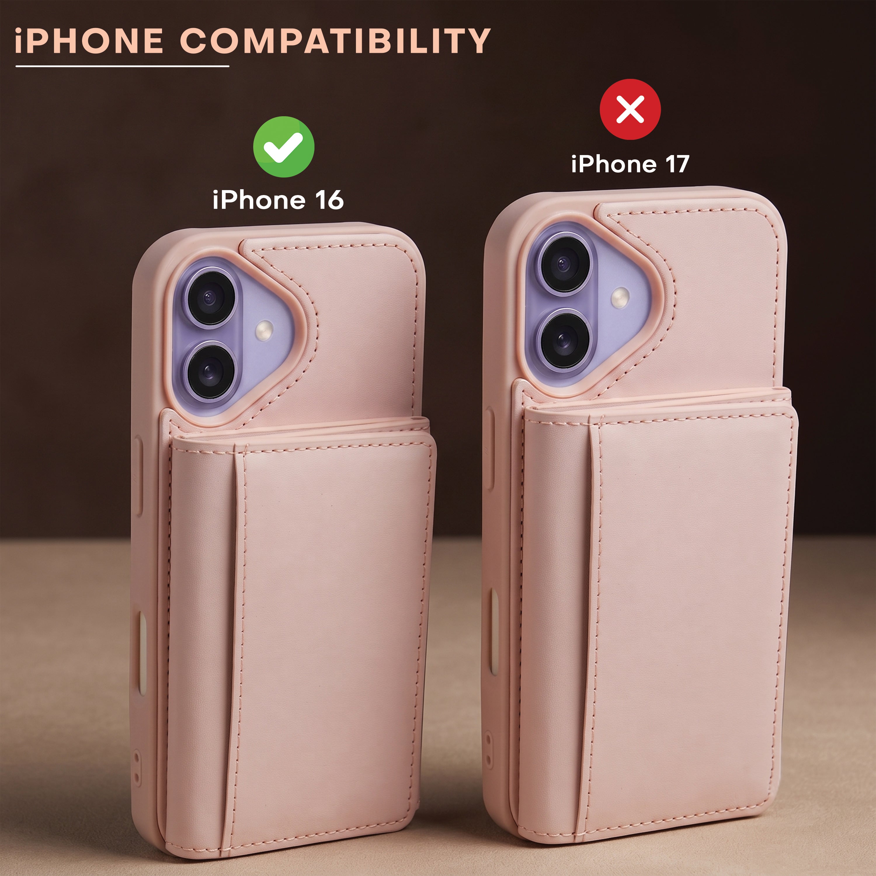 iPhone 16 Magnetic Case with Detachable Cardholder - Pink