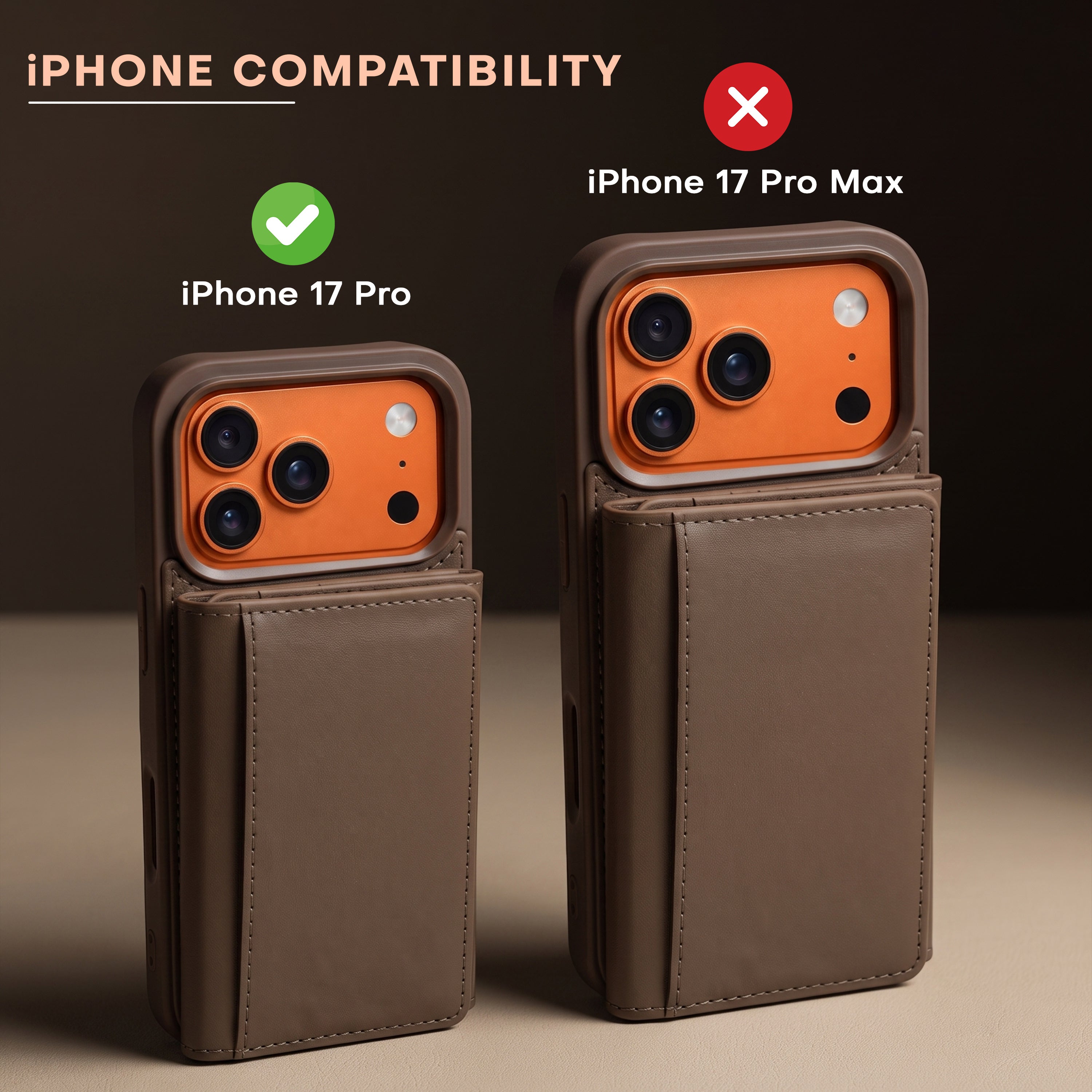 iPhone 17 Pro Magnetic Case with Detachable Cardholder - Brown