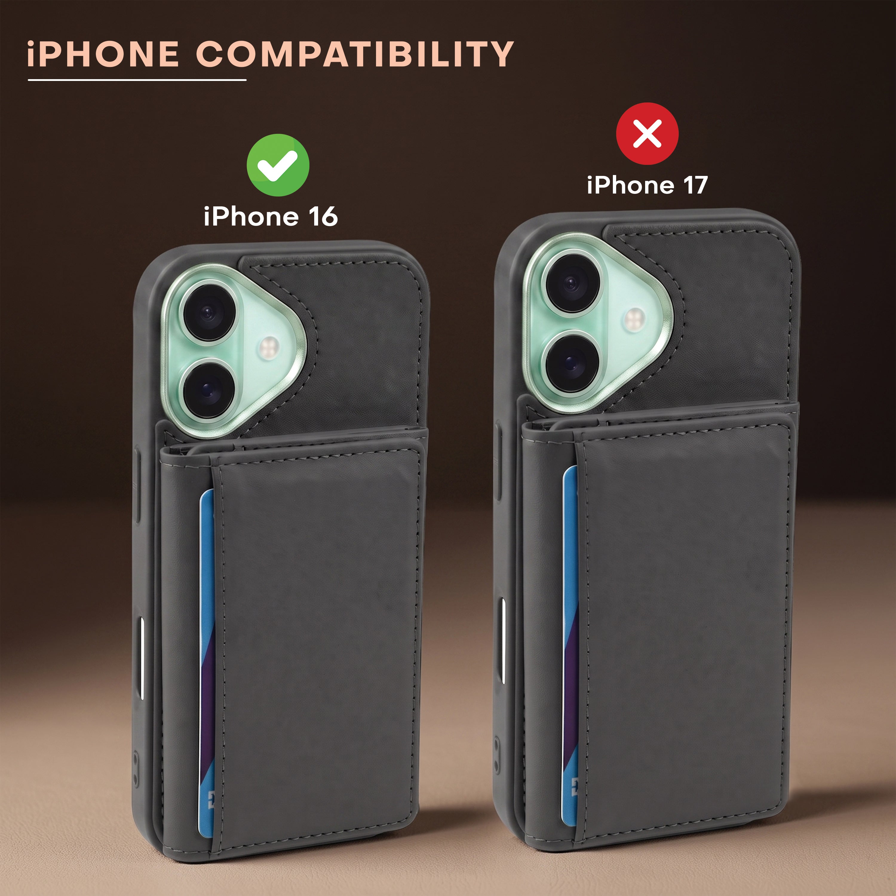 iPhone 16 Magnetic Case with Detachable Cardholder - Grey