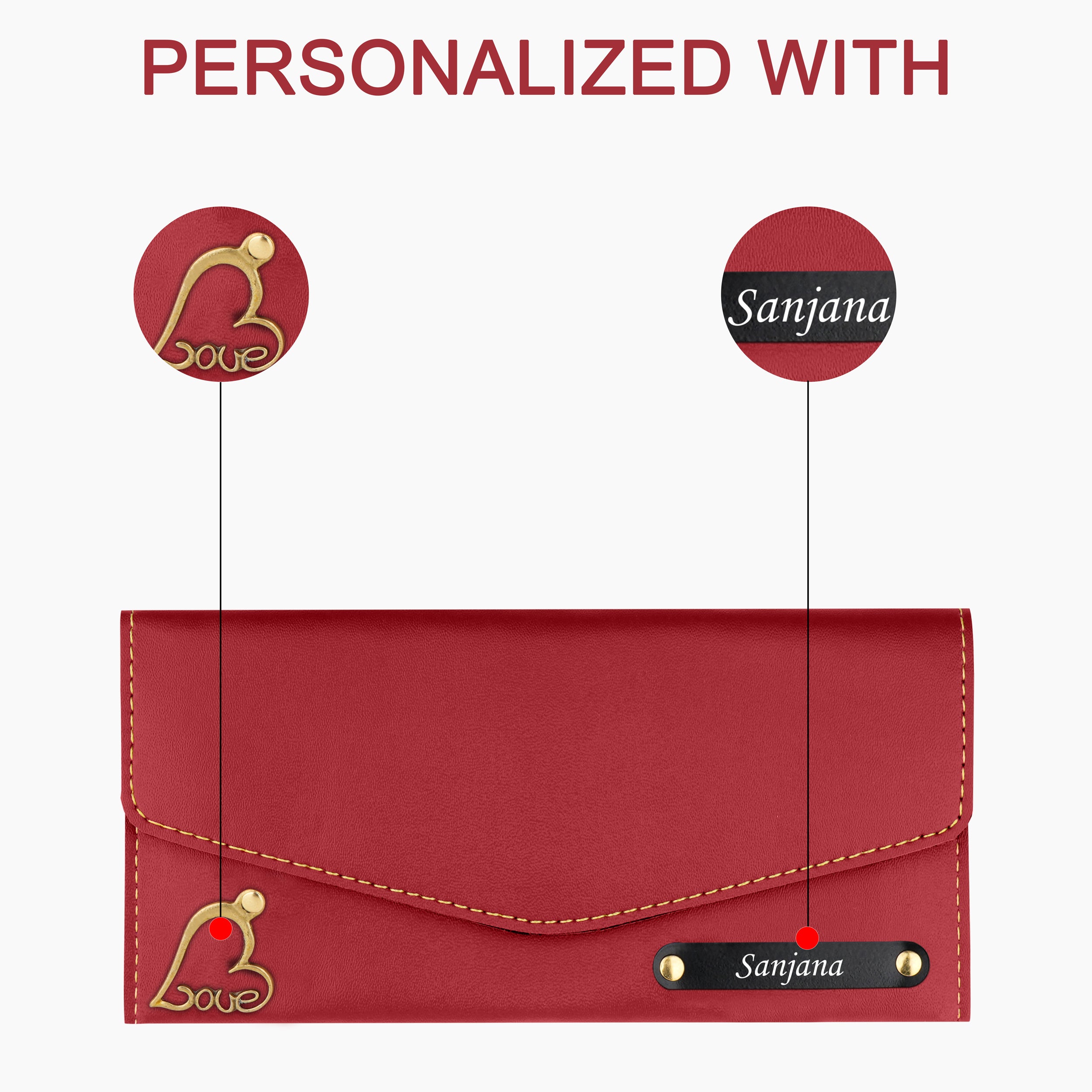 Personalized Charmed Essence Envelope Clutch With Name & Charm - Red