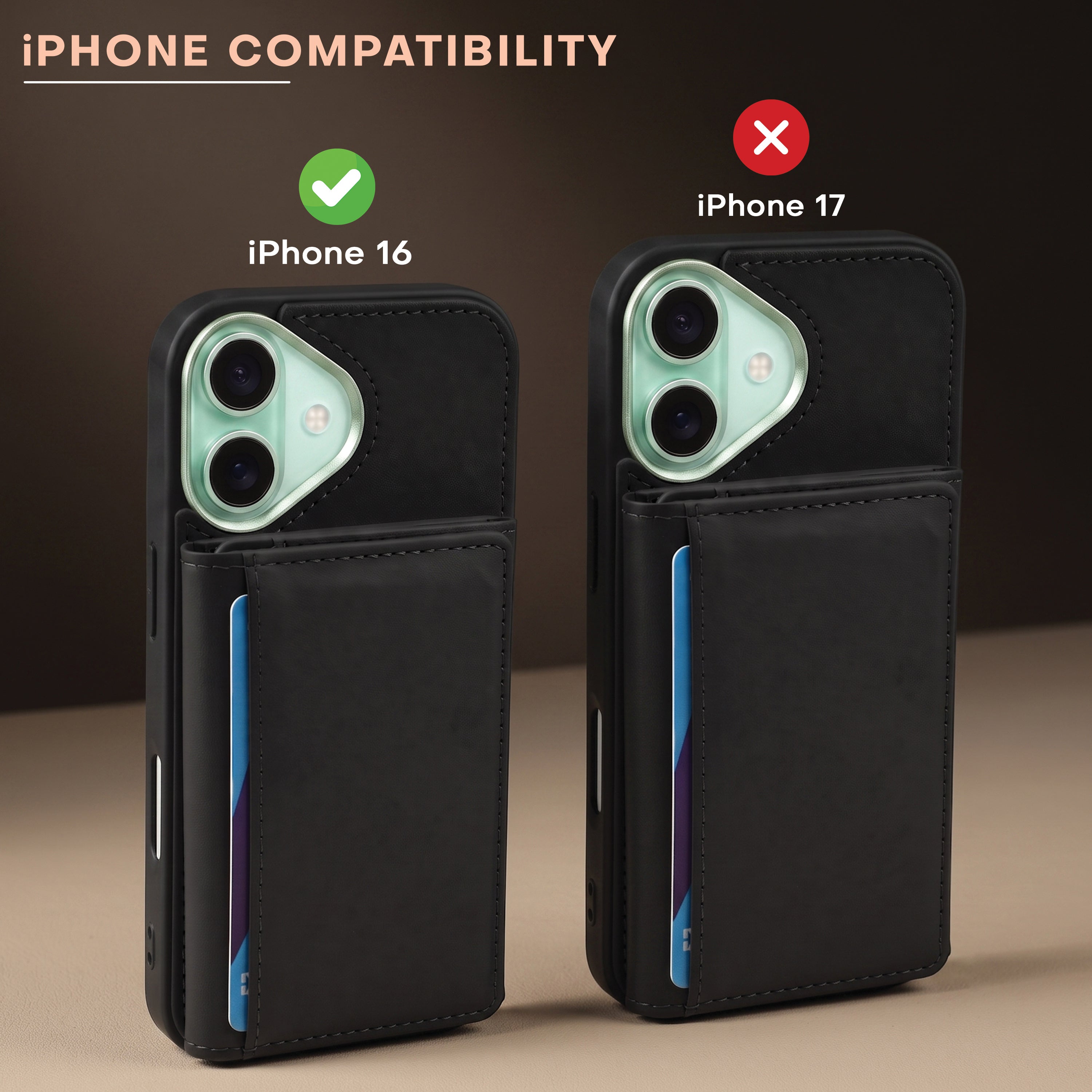 iPhone 16 Magnetic Case with Detachable Cardholder - Black