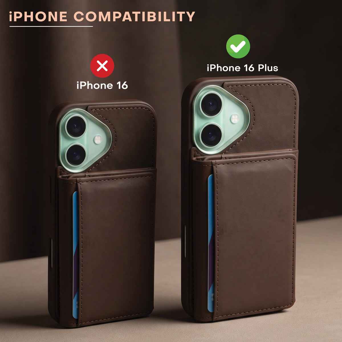 iPhone 16 Plus Magnetic Case with Detachable Cardholder - Brown
