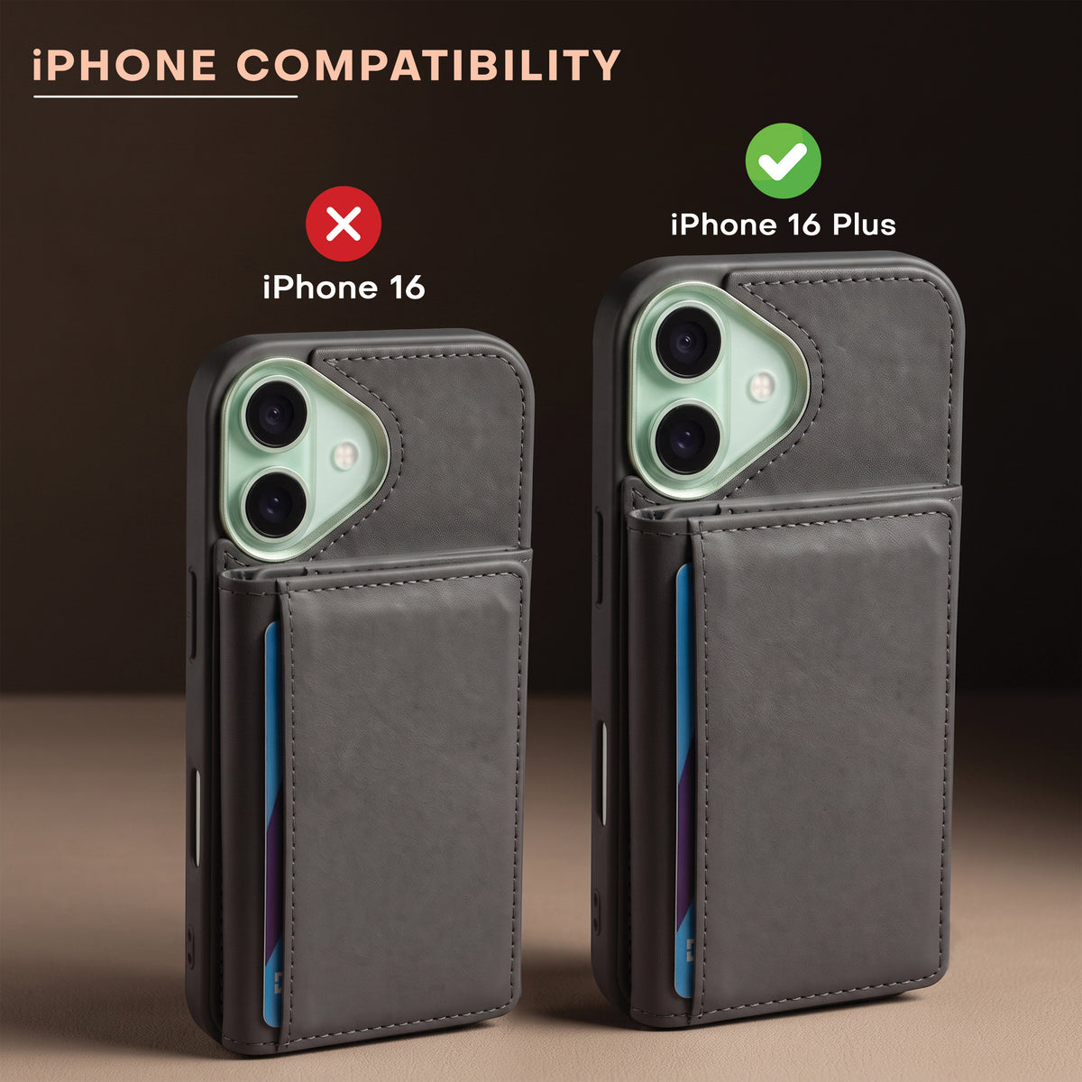 iPhone 16 Plus Magnetic Case with Detachable Cardholder - Grey