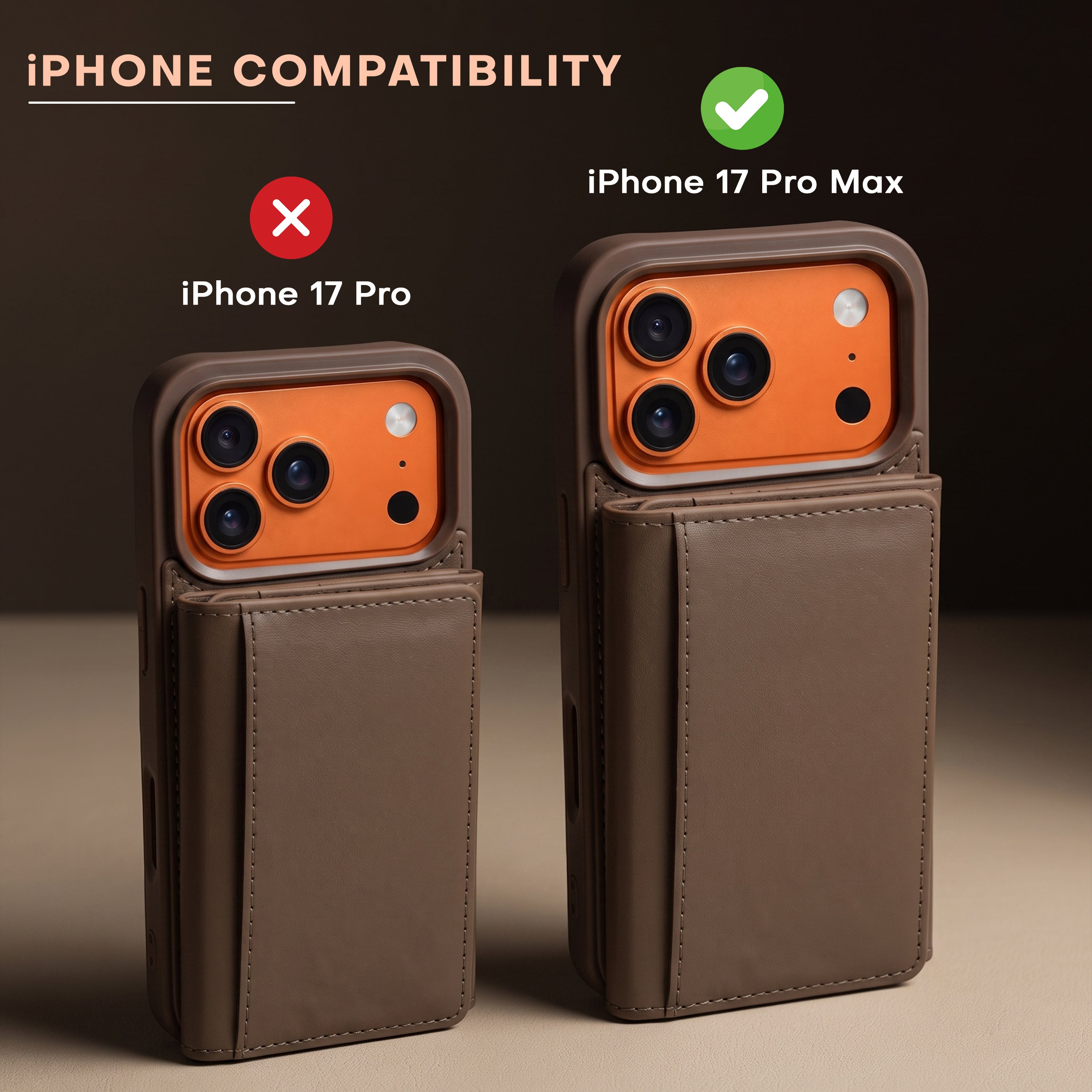 iPhone 17 Pro Max Magnetic Case with Detachable Cardholder - Brown