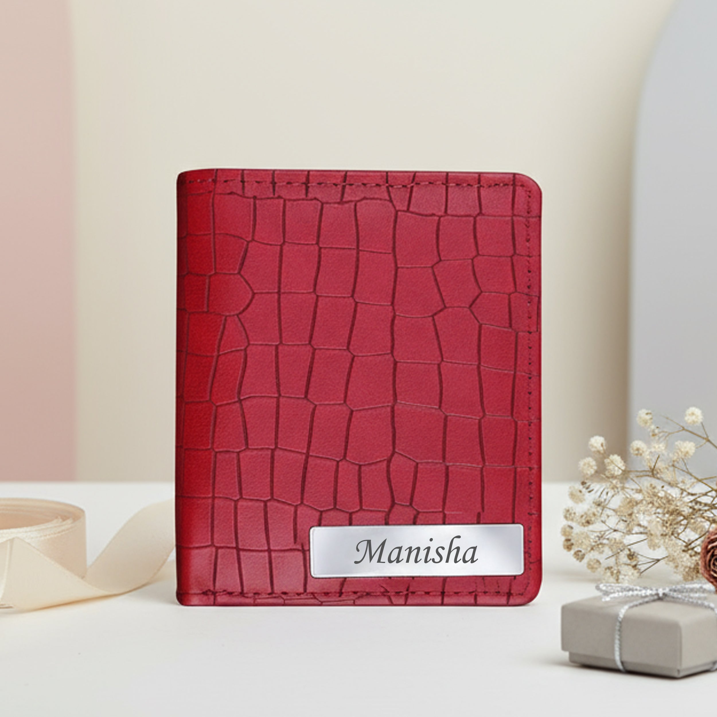 Personalized Croco Design Cardholder With Name - Red