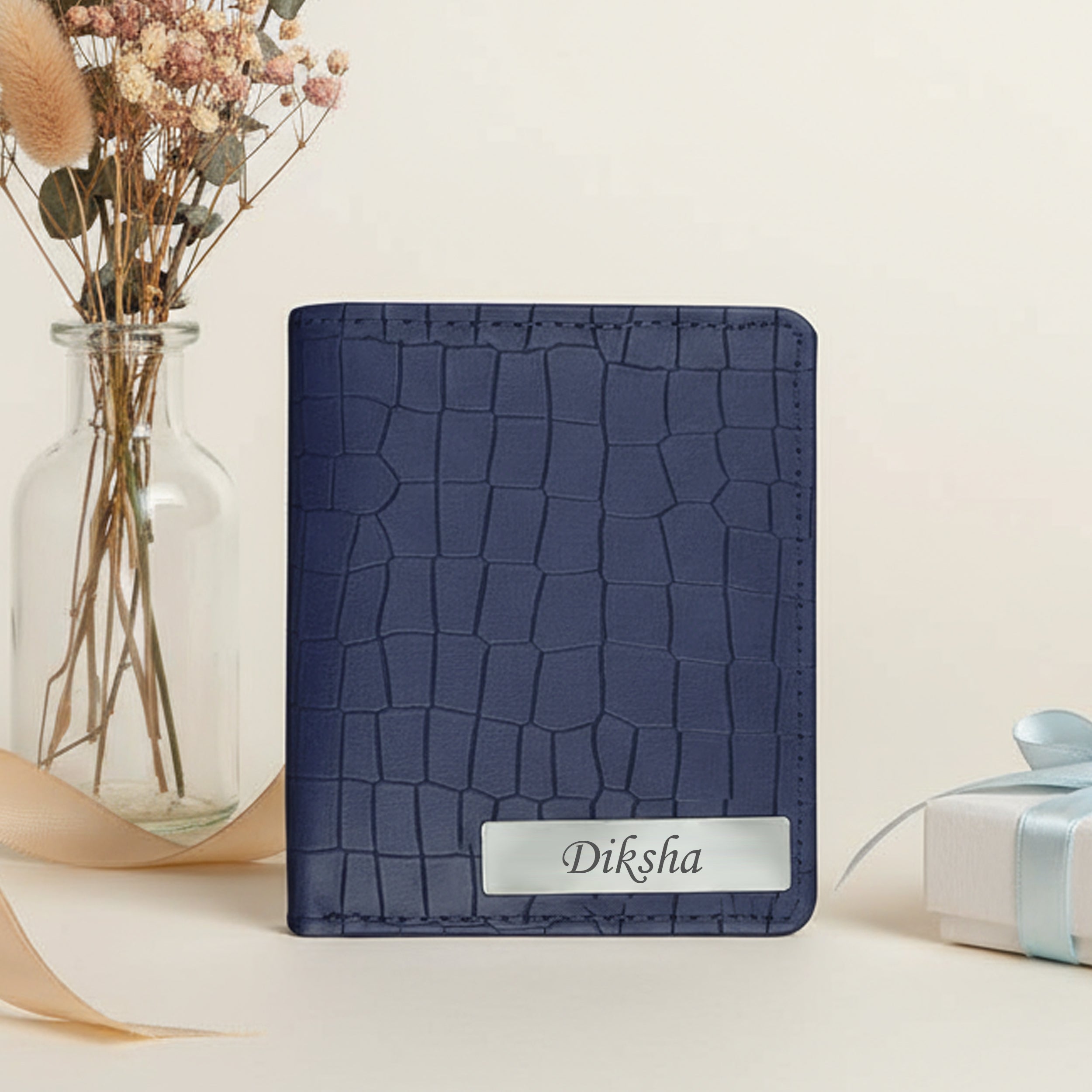 Personalized Croco Design Cardholder With Name - Blue
