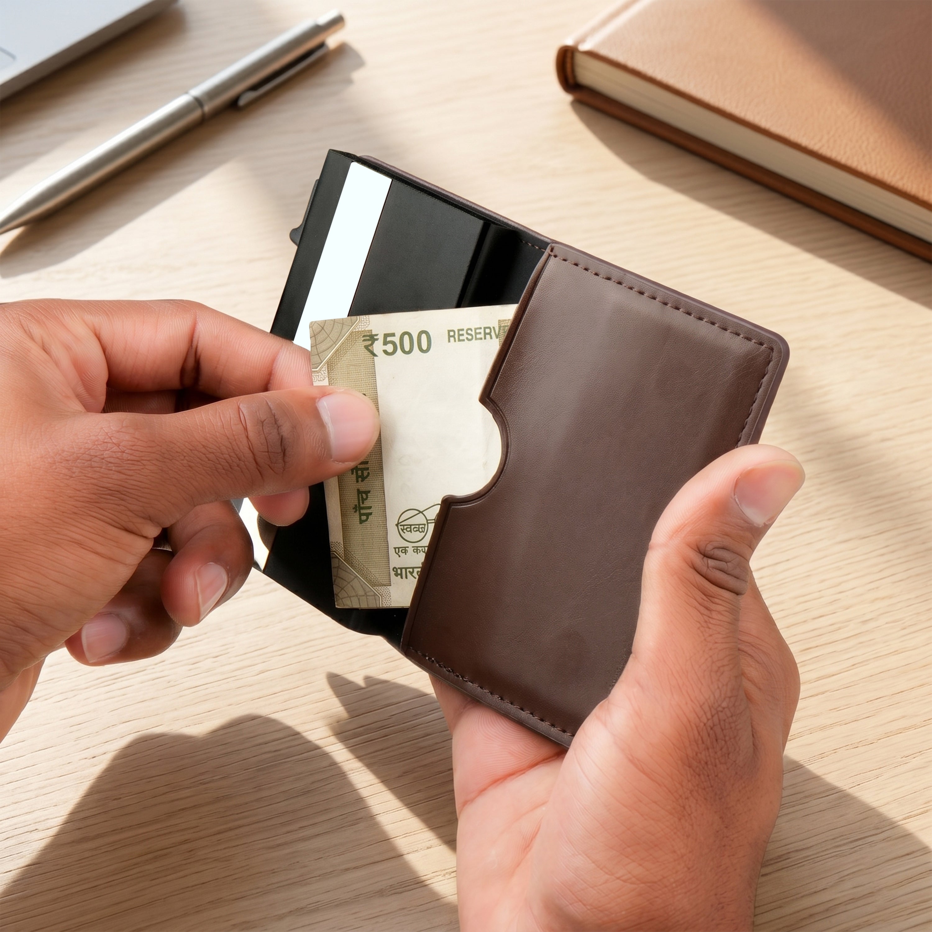 Aero Vault RFID Protected Pop-Up Cardholder - Brown