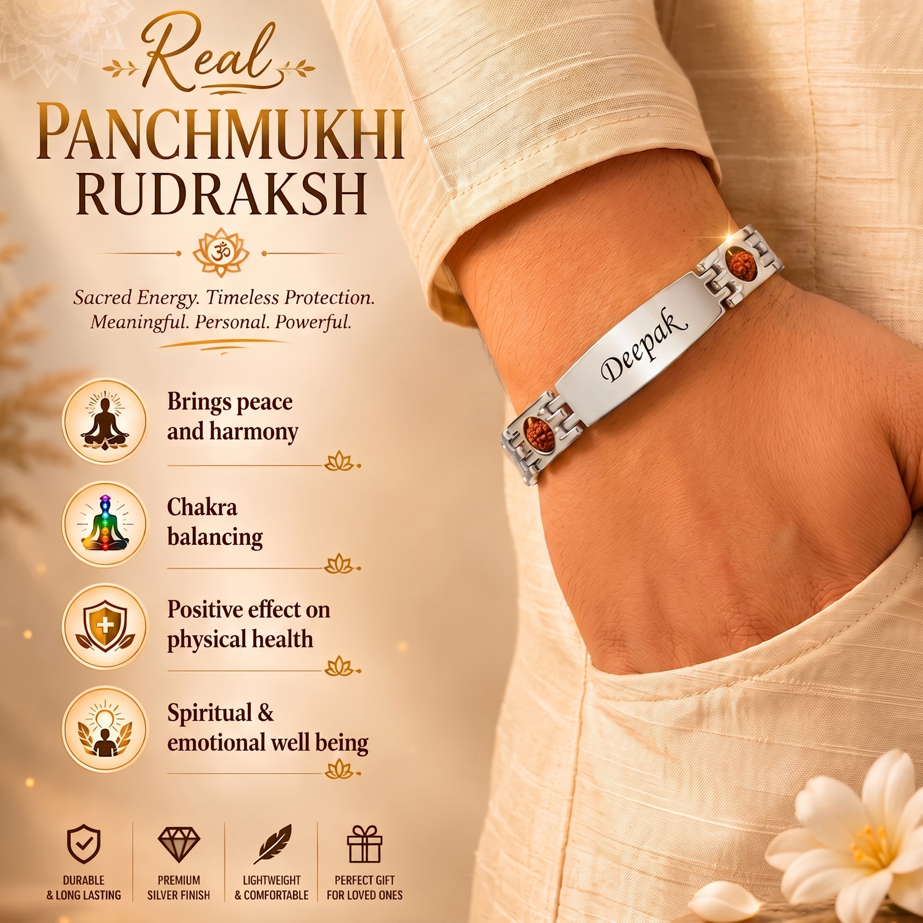 Personalized Rudra Bandhan Bracelet Rakhi With Gift Box - Silver