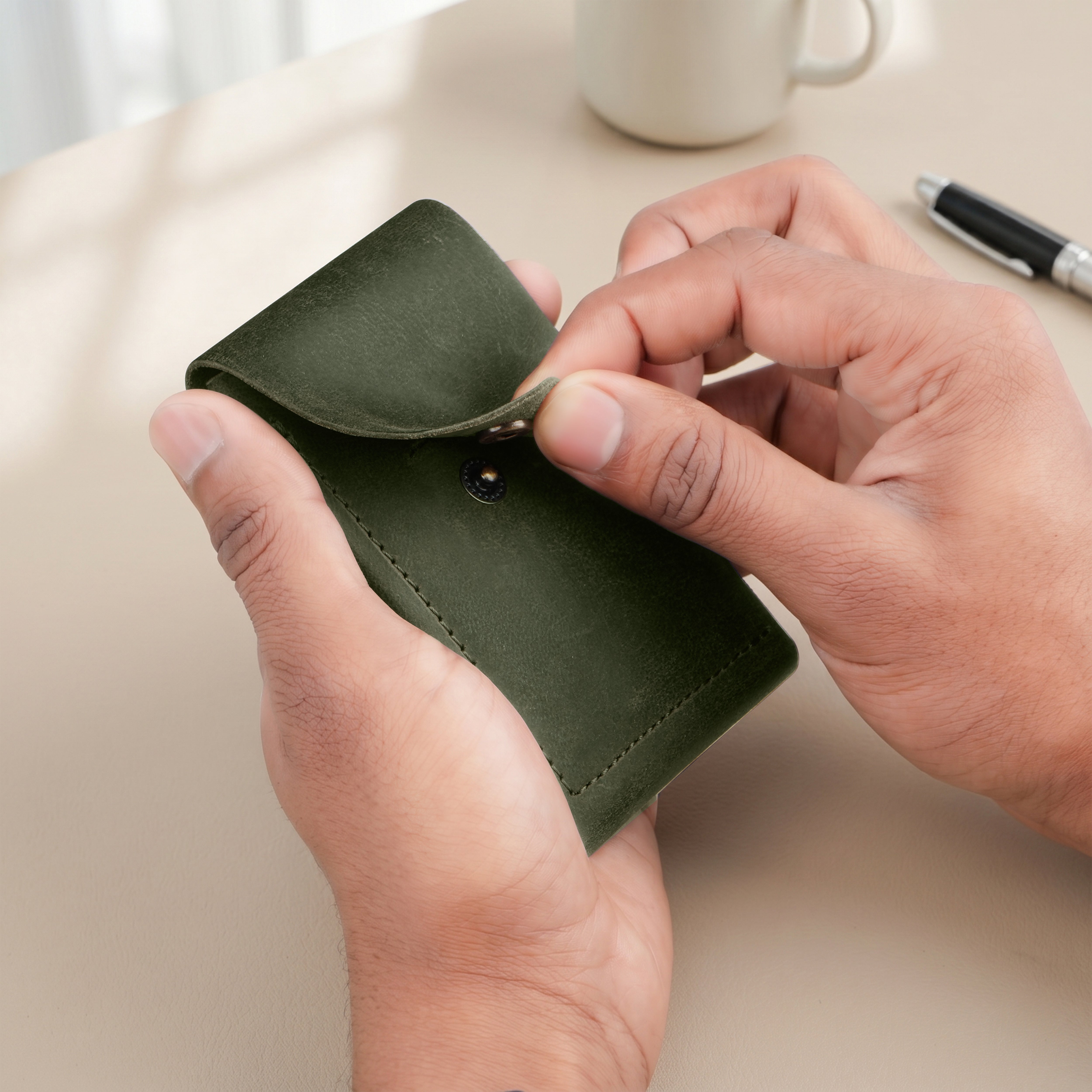 Flip Genuine Leather Wallet - Dark Green