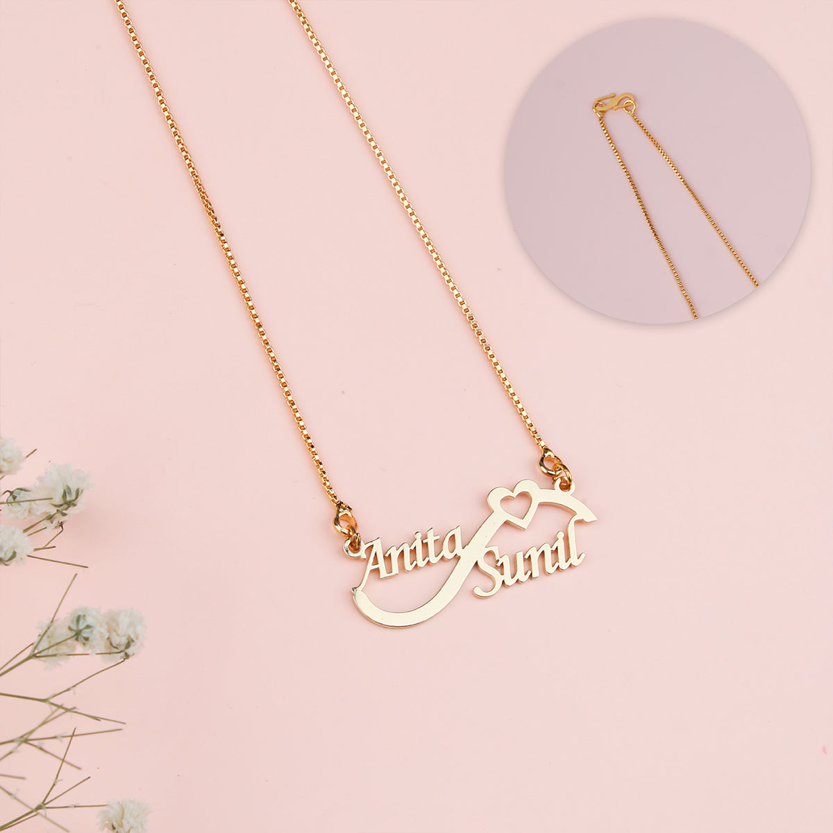 Double Name Necklace With Heart