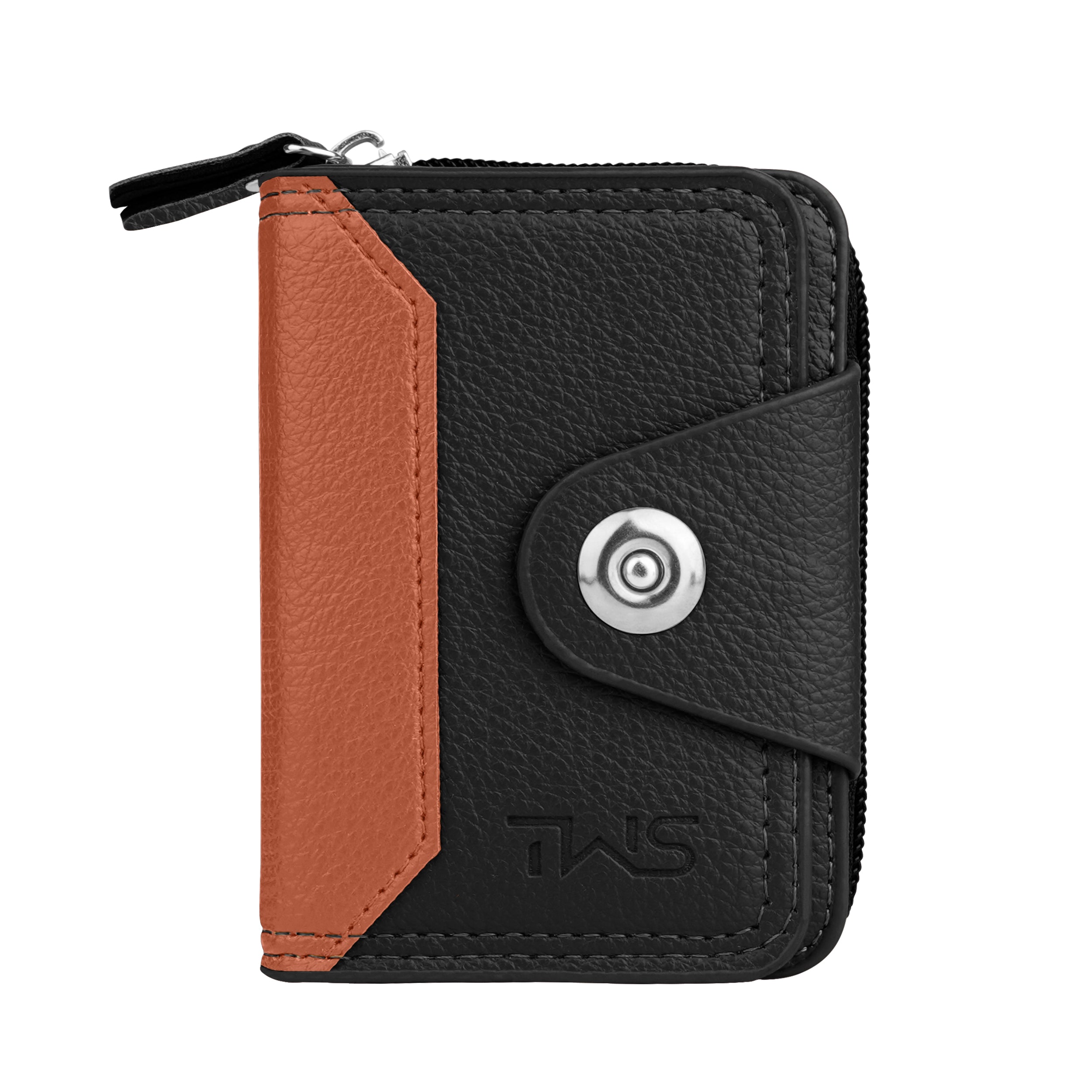Secure Mate Vegan Leather Zipper Wallet - Black Tan