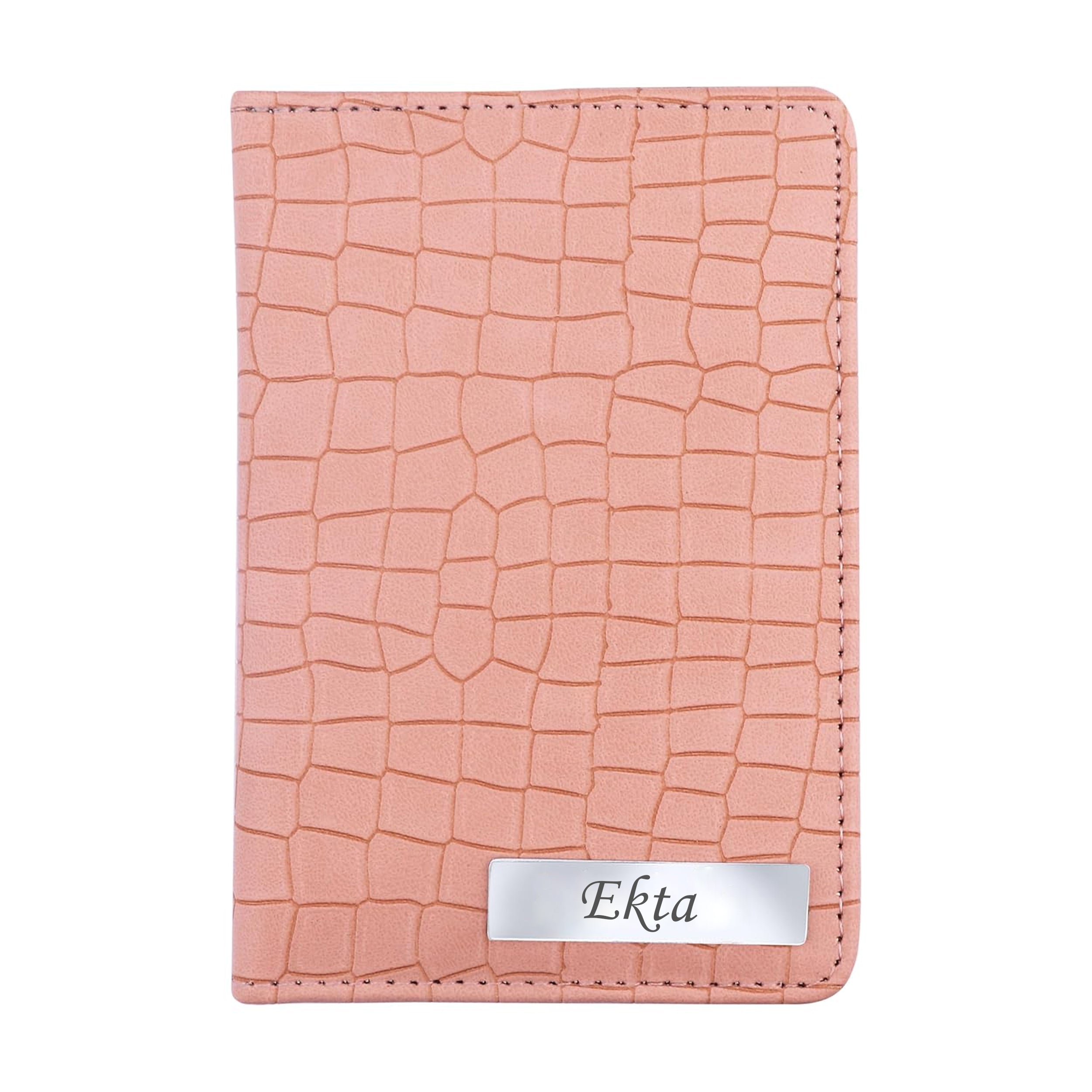 Personalized Croco Design Passport Cover With Name - Beige