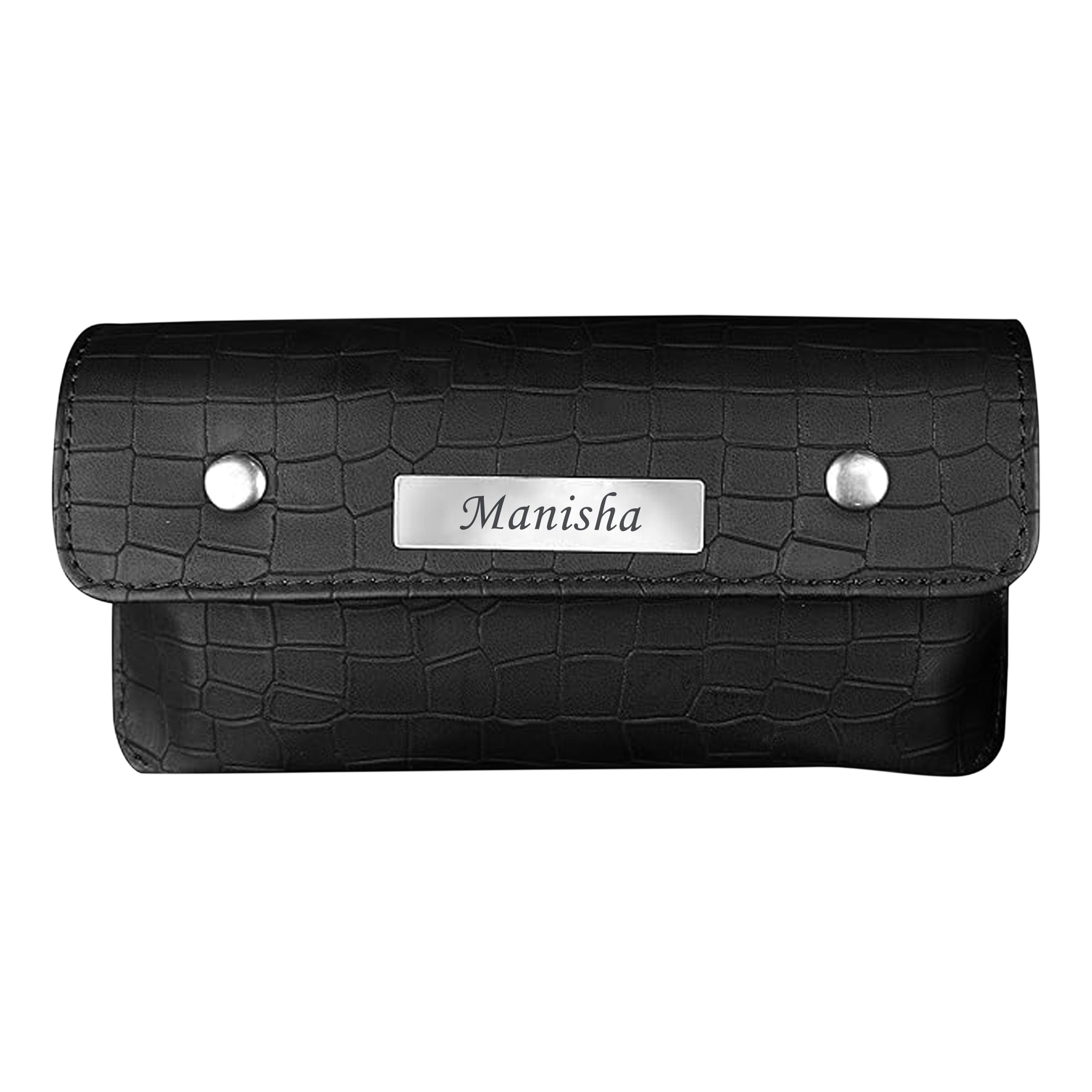 Personalized Croco Design Eyewear Case With Name - Black