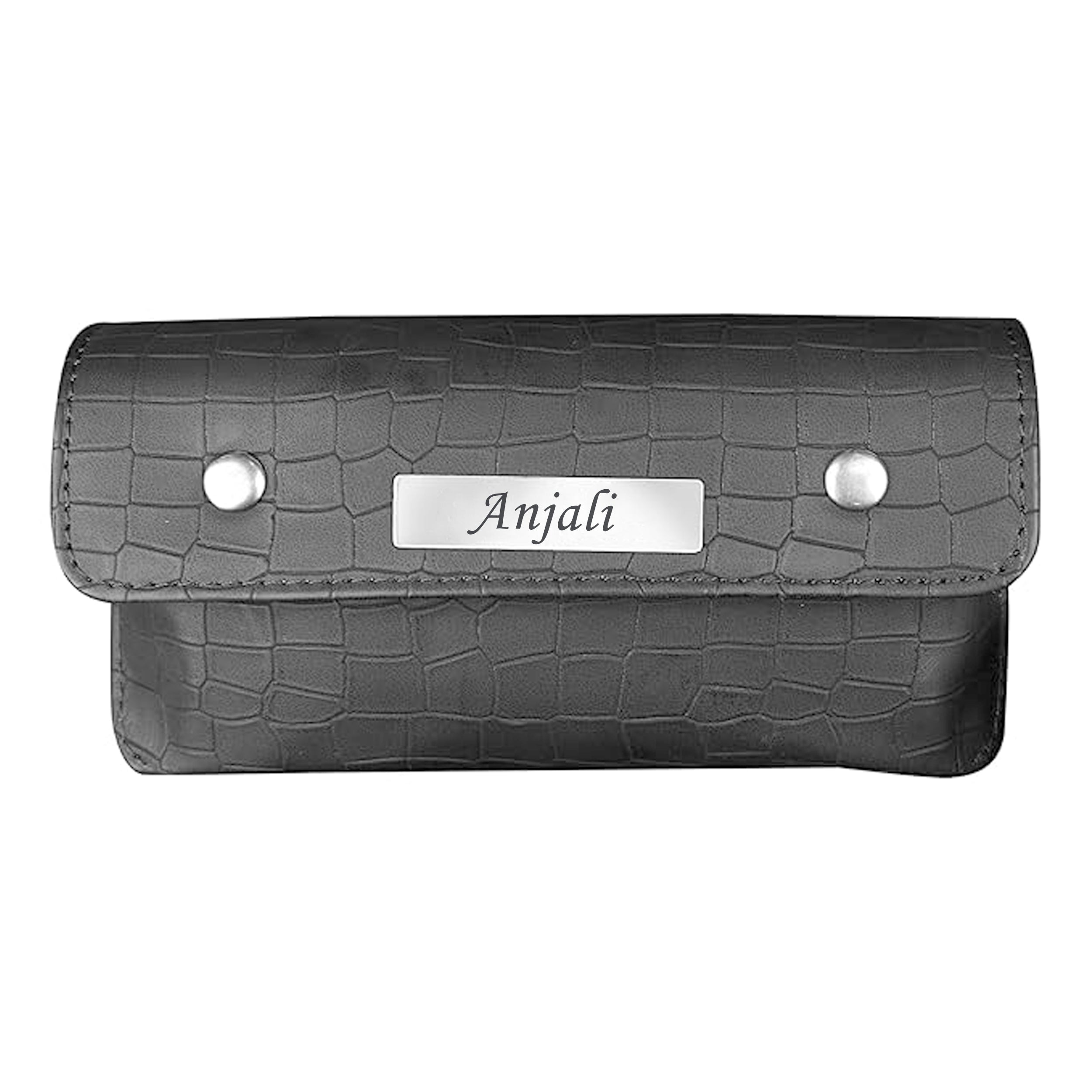 Personalized Croco Design Eyewear Case With Name - Grey