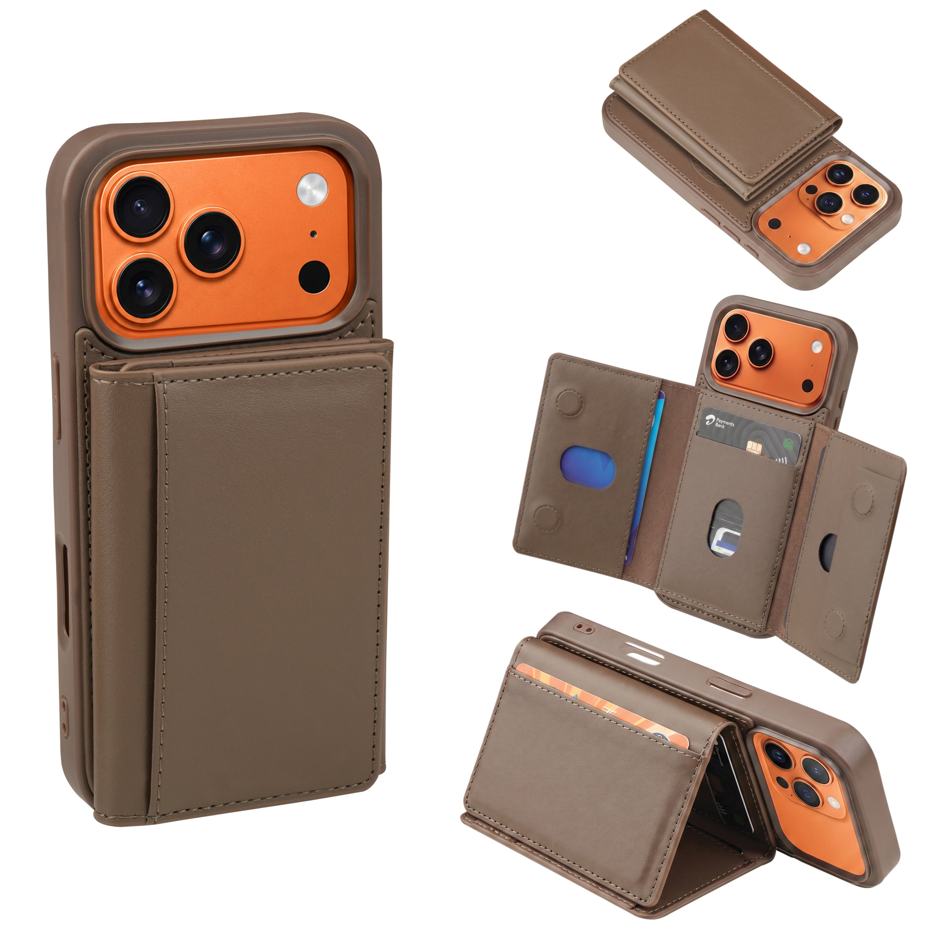 iPhone 17 Pro Magnetic Case with Detachable Cardholder - Brown