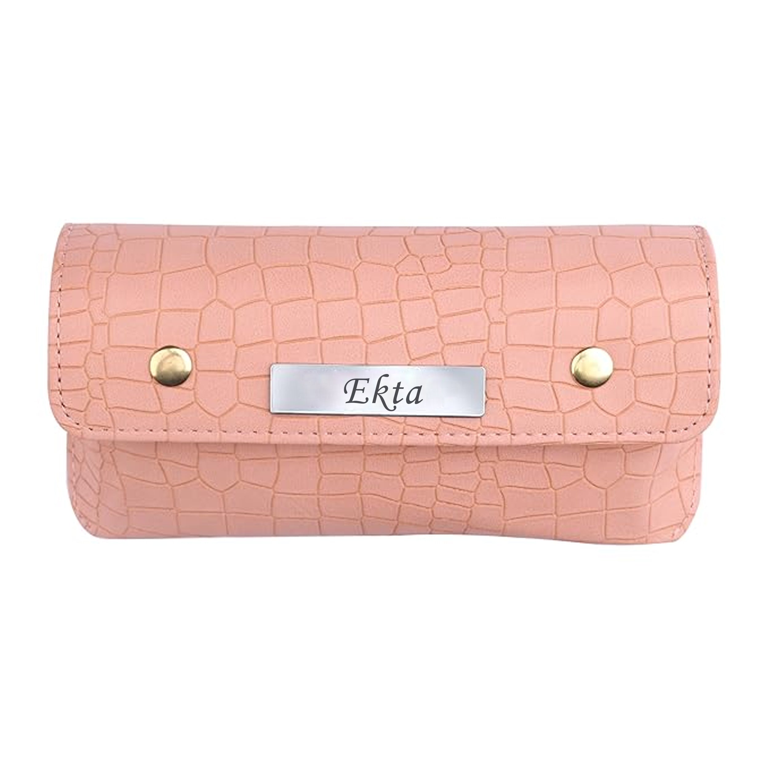 Personalized Croco Design Eyewear Case With Name - Beige