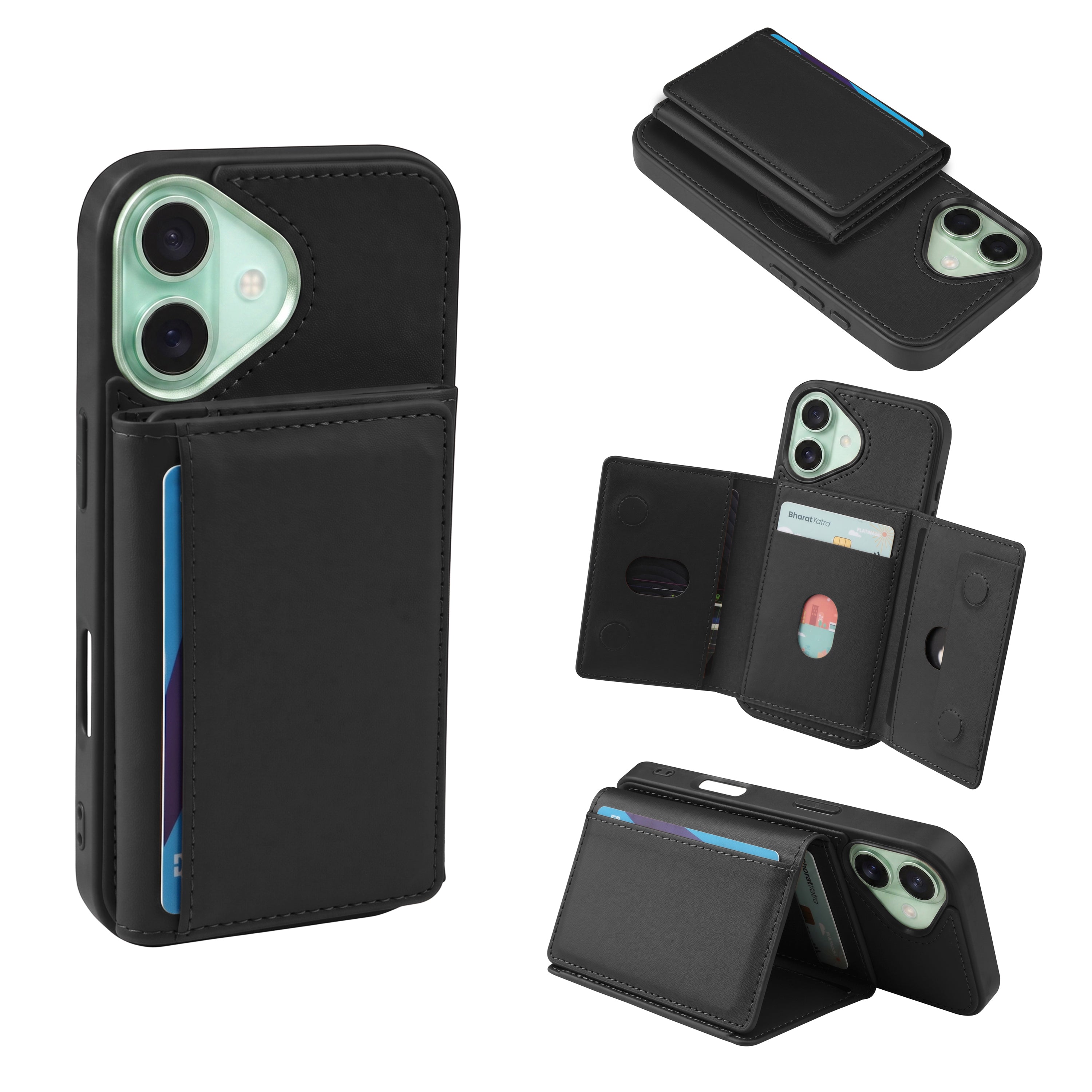 iPhone 16 Magnetic Case with Detachable Cardholder - Black