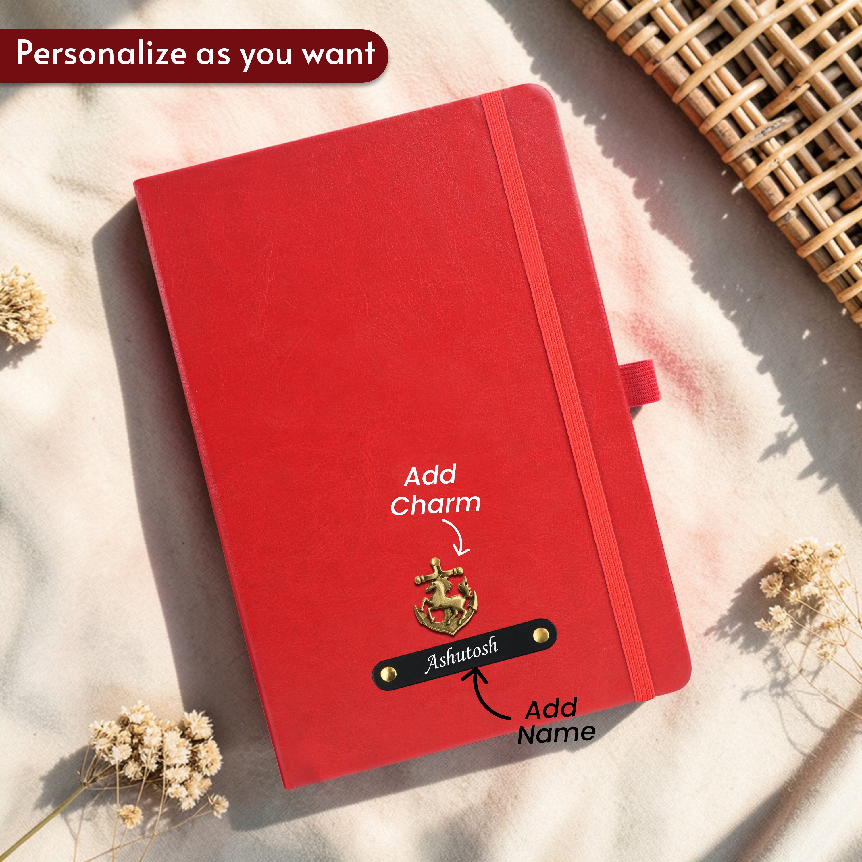 Personalized Inkspire Diary With Name & Charm - Red