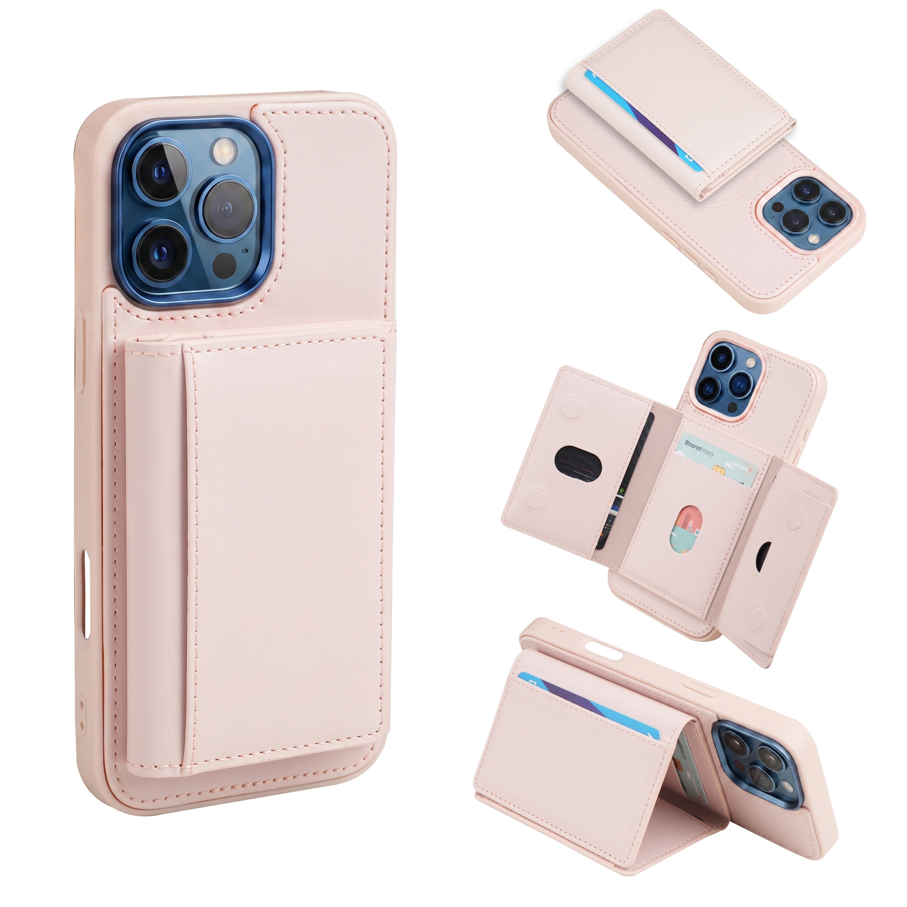 iPhone 16 Pro Max Magnetic Case with Detachable Cardholder - Pink
