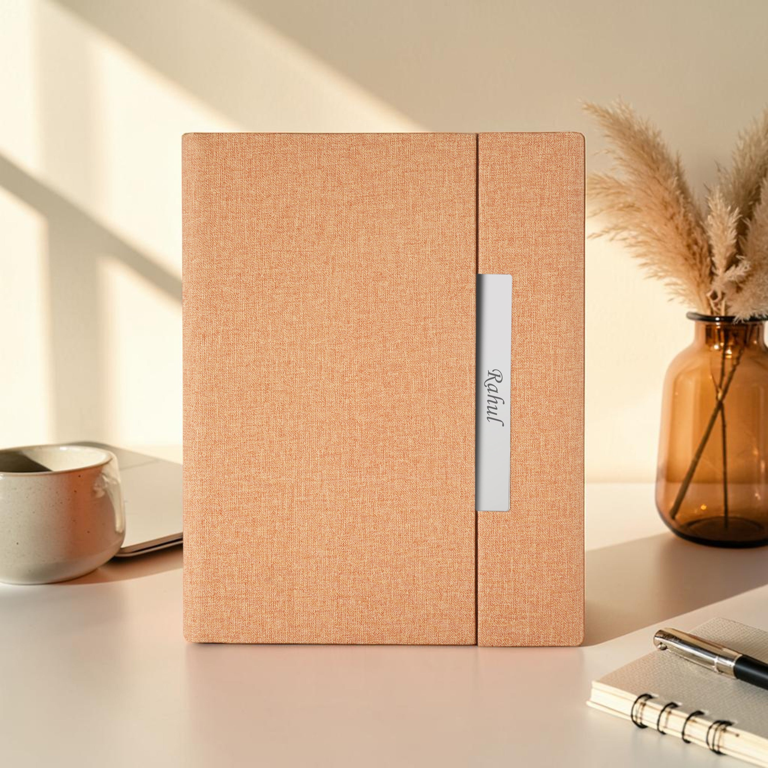 Monarch Personalized A5 Leatherette Diary & Pen Set - Jute Beige