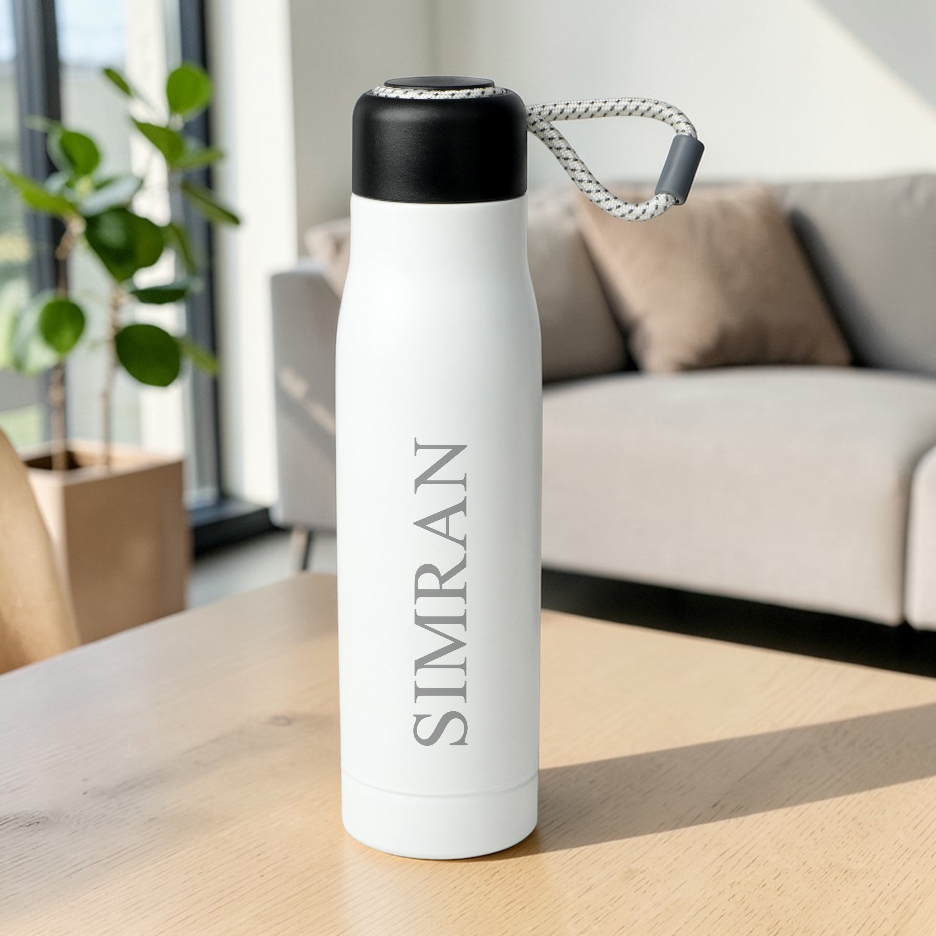 PureSip Personalized Stainless Steel Water Bottle - White