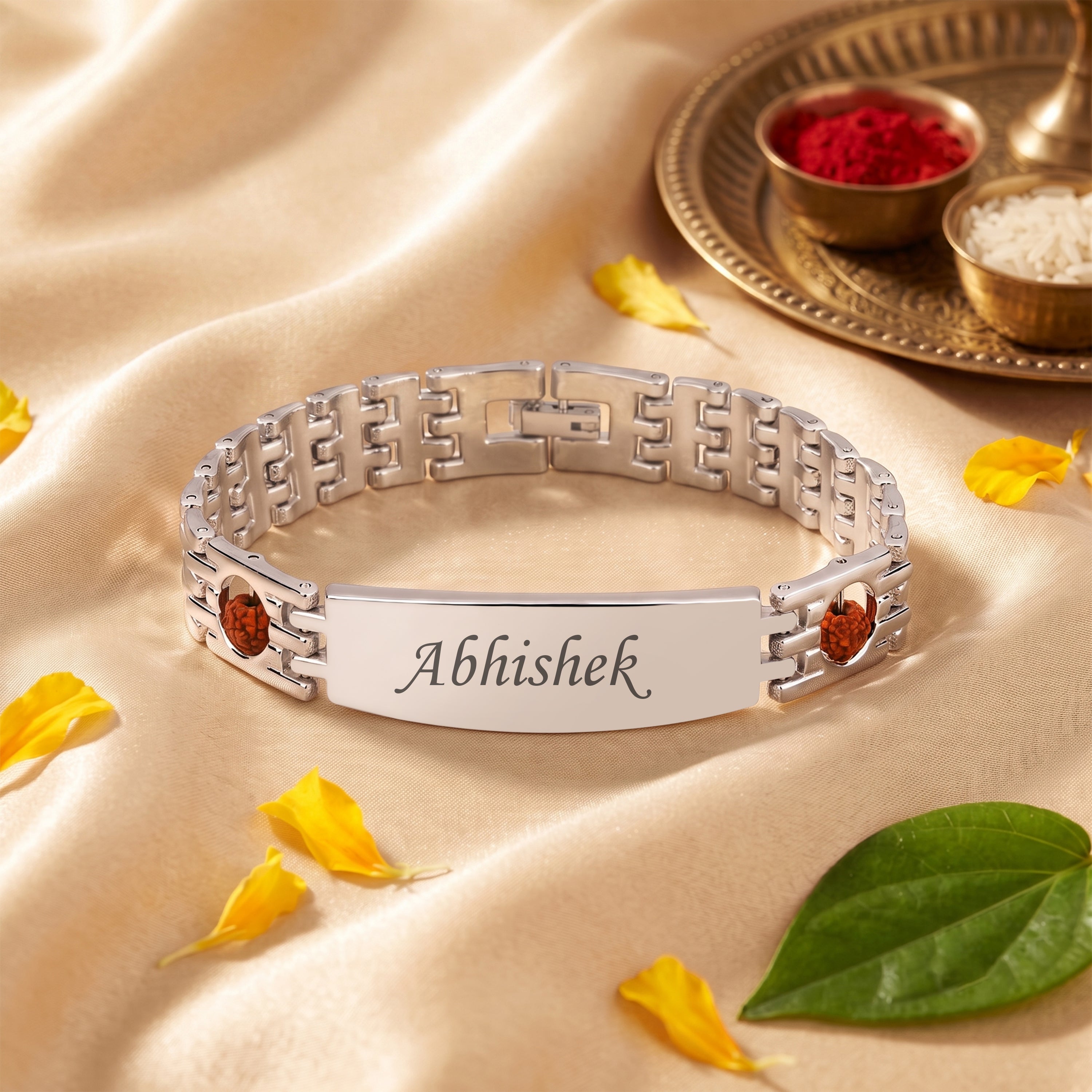 Personalized Rudra Bandhan Bracelet Rakhi With Gift Box - Silver