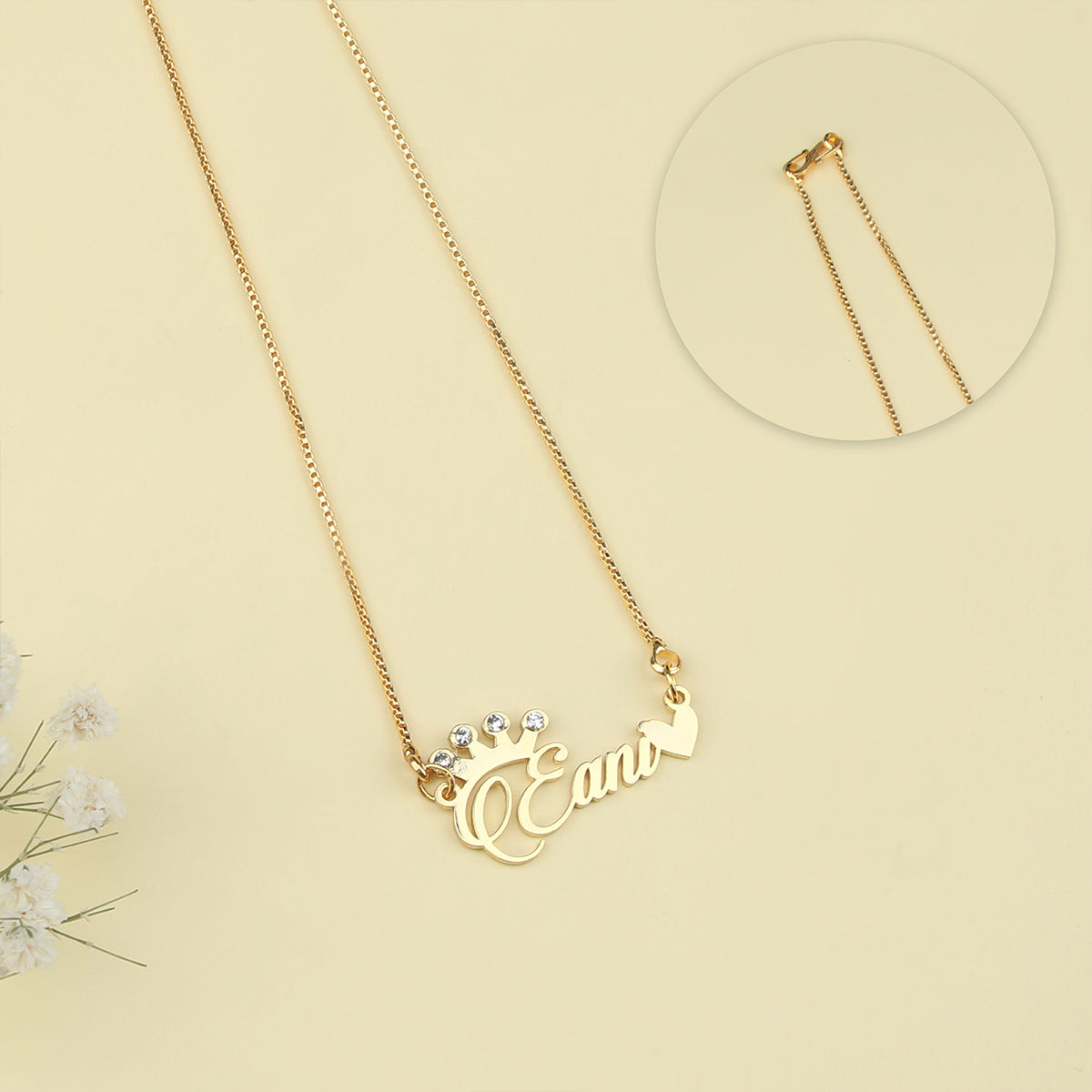 Name With Crystal Studded Crown Necklace