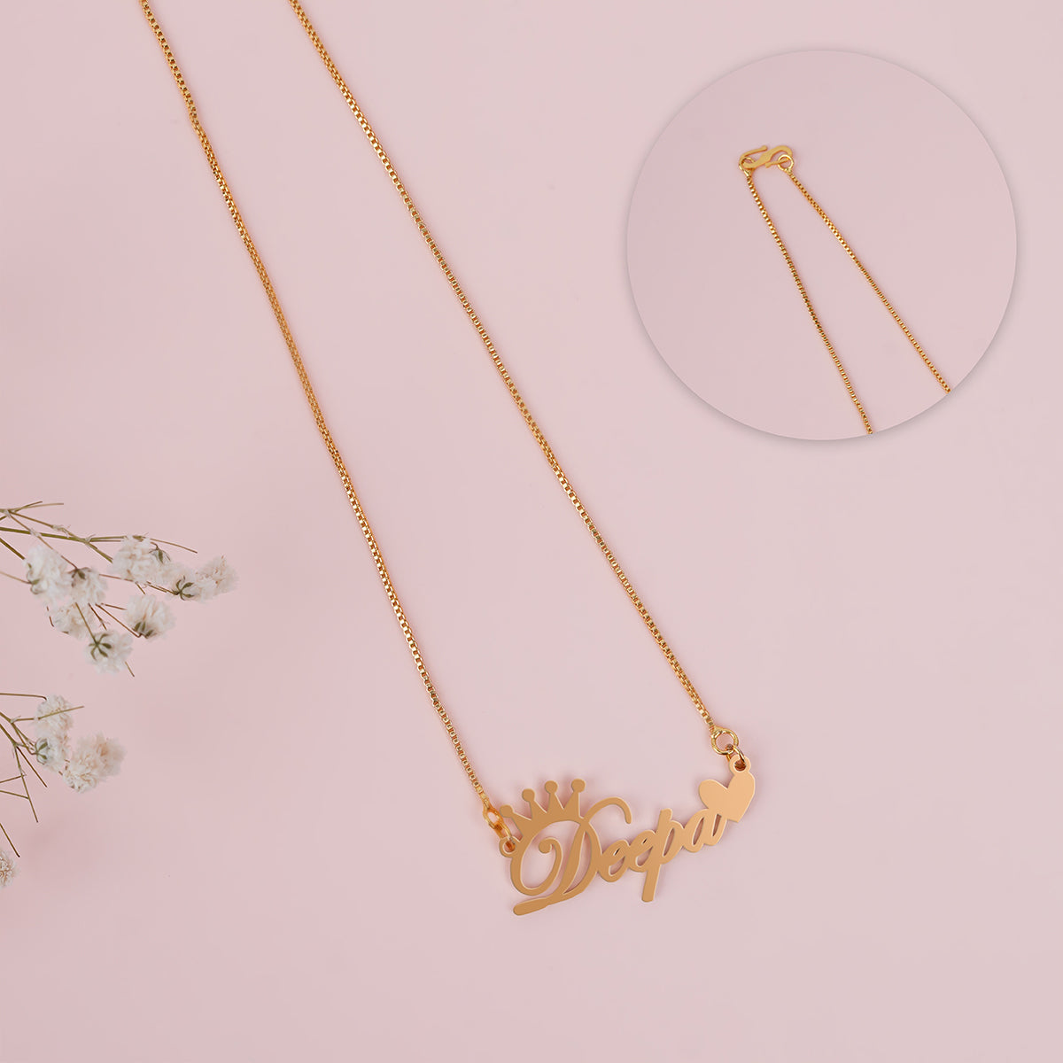 Crown Name Necklace With Small Heart