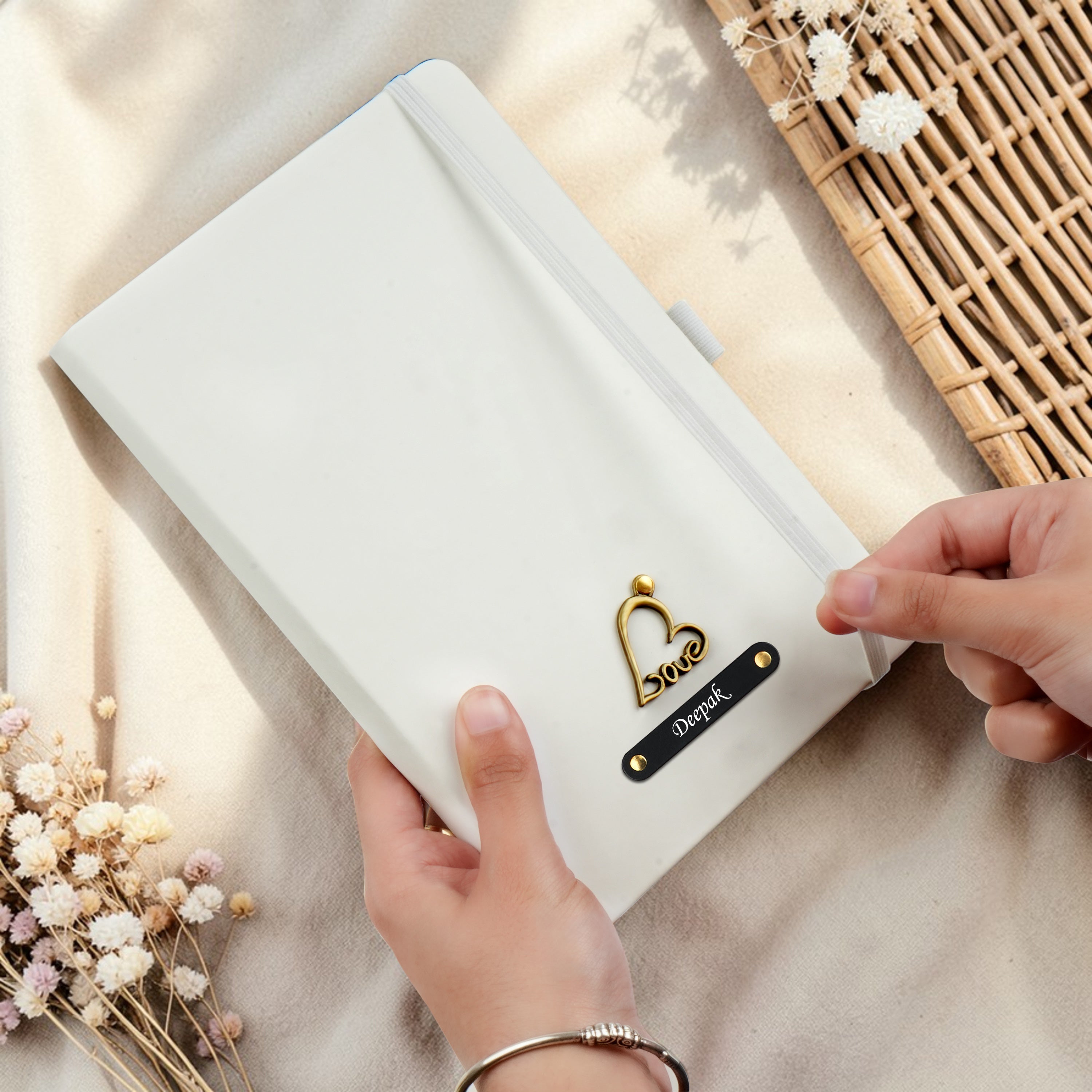 Personalized Inkspire Diary With Name & Charm - White