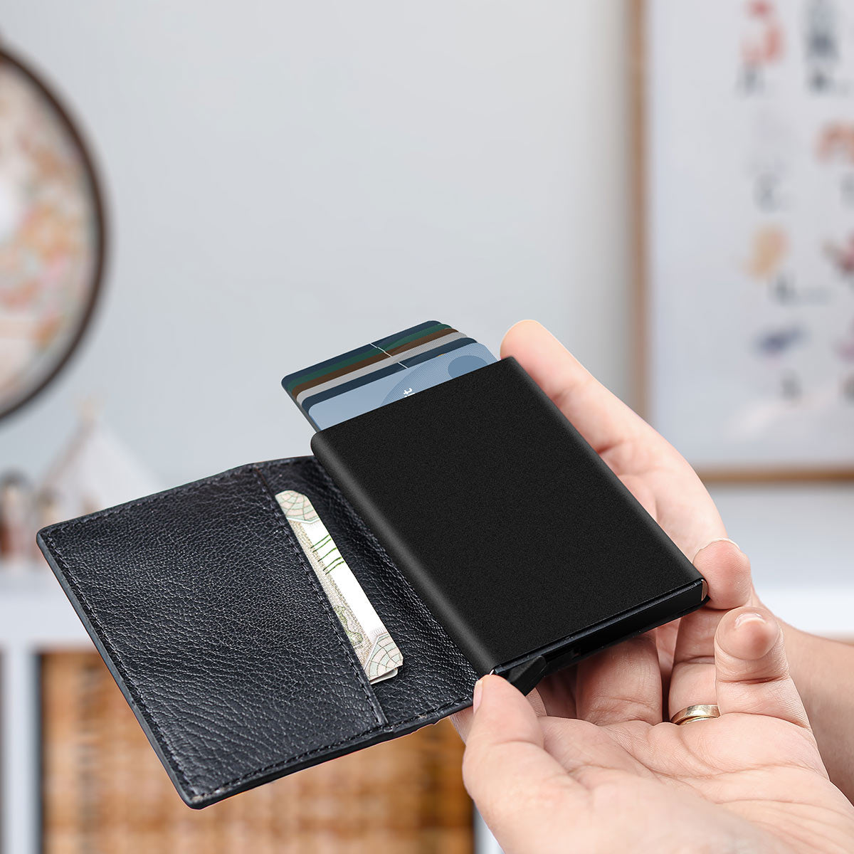RFID Protected Metal Card Holder With Leather Cover