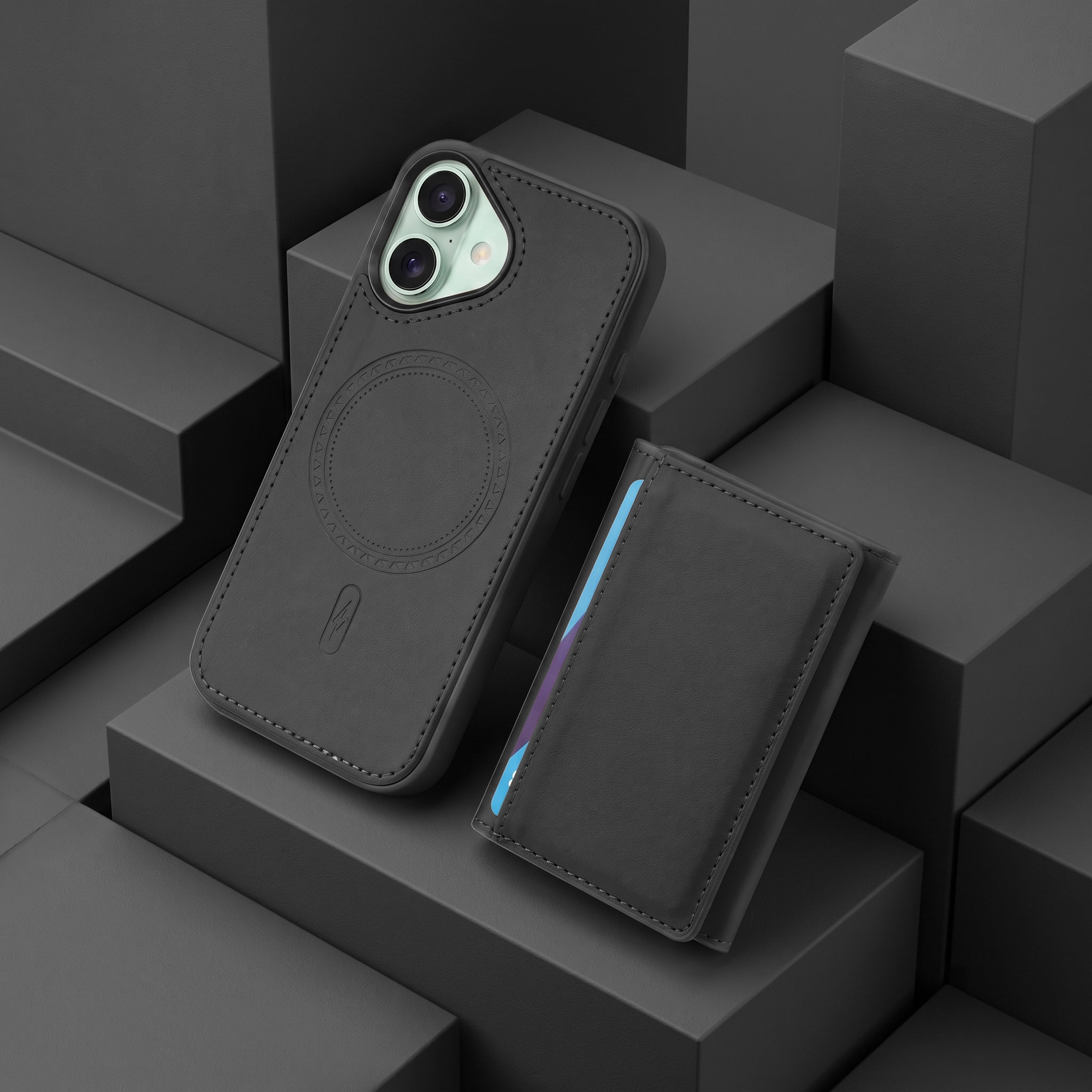 iPhone 16 Magnetic Case with Detachable Cardholder - Black