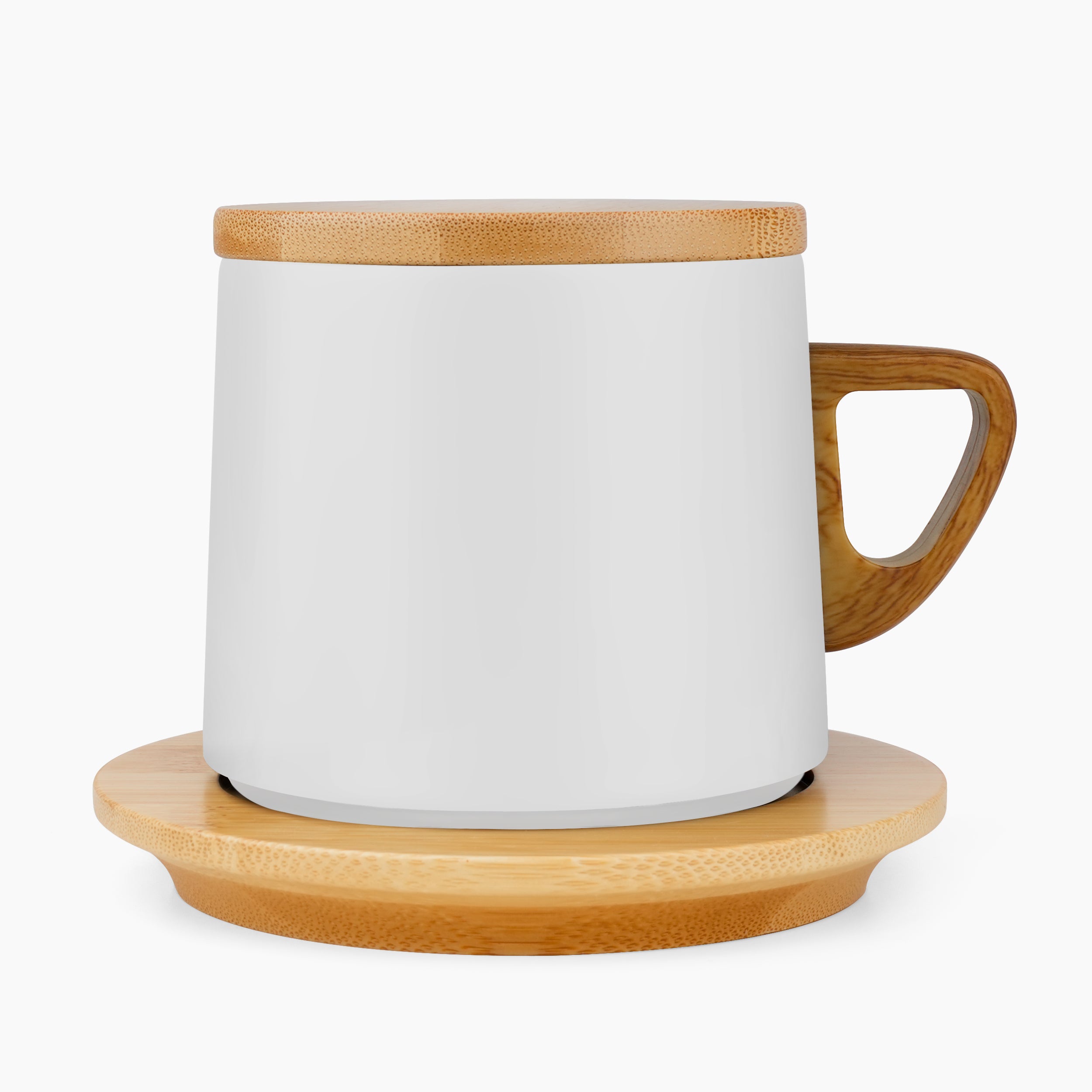 Eco Brew Ceramic Coffee Mug With Bamboo Lid & Saucer - White