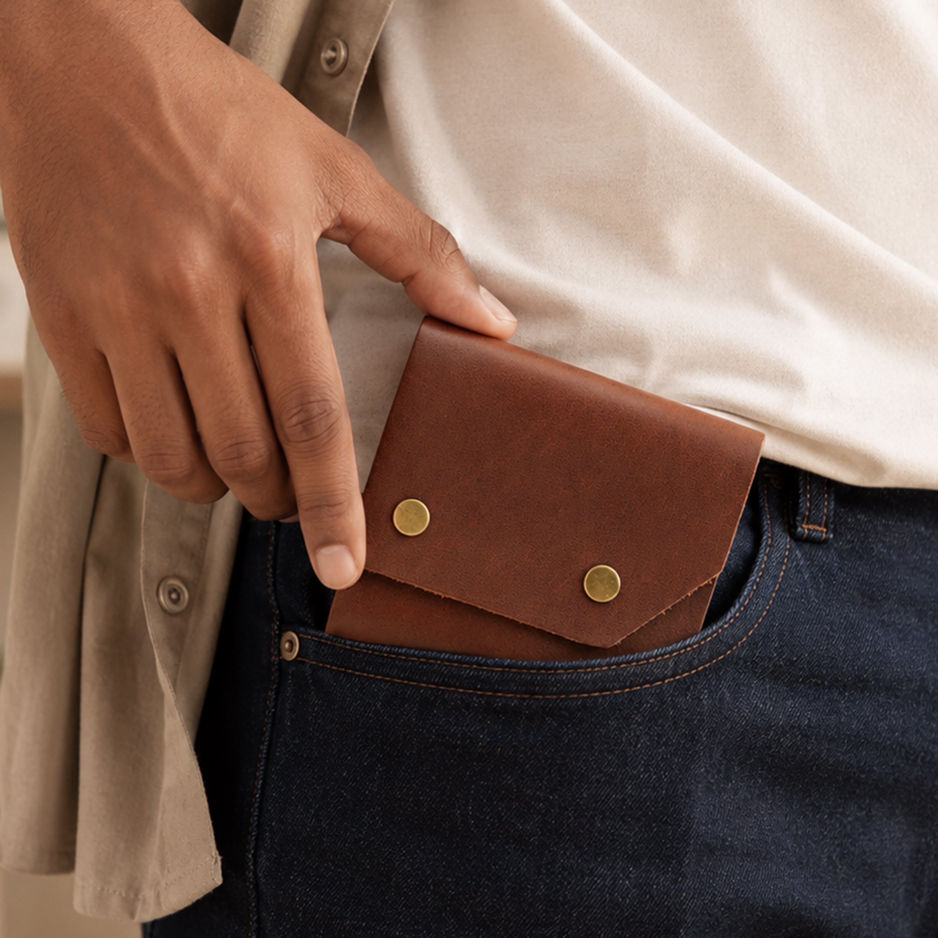 Snapper Minimalist Genuine Leather Wallet - Tan