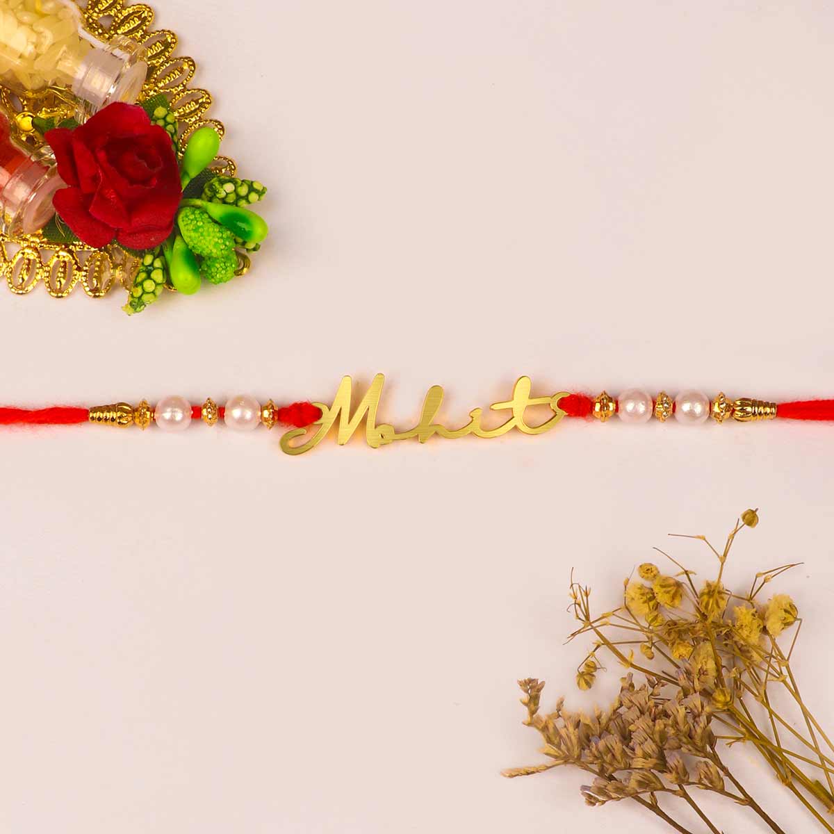 Personalized Signature Style Name Rakhi With Pearl Beads