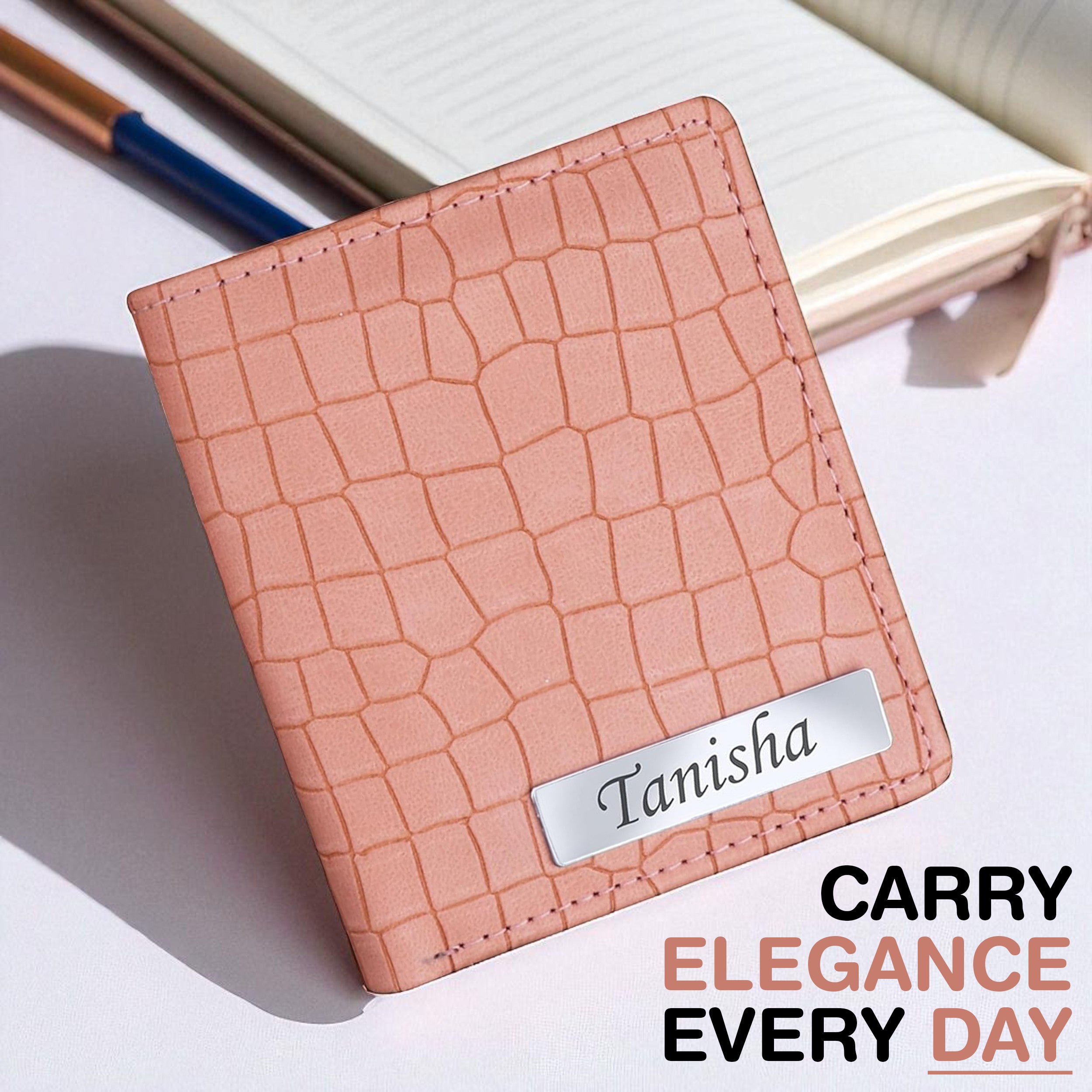 Personalized Croco Design Cardholder With Name - Beige