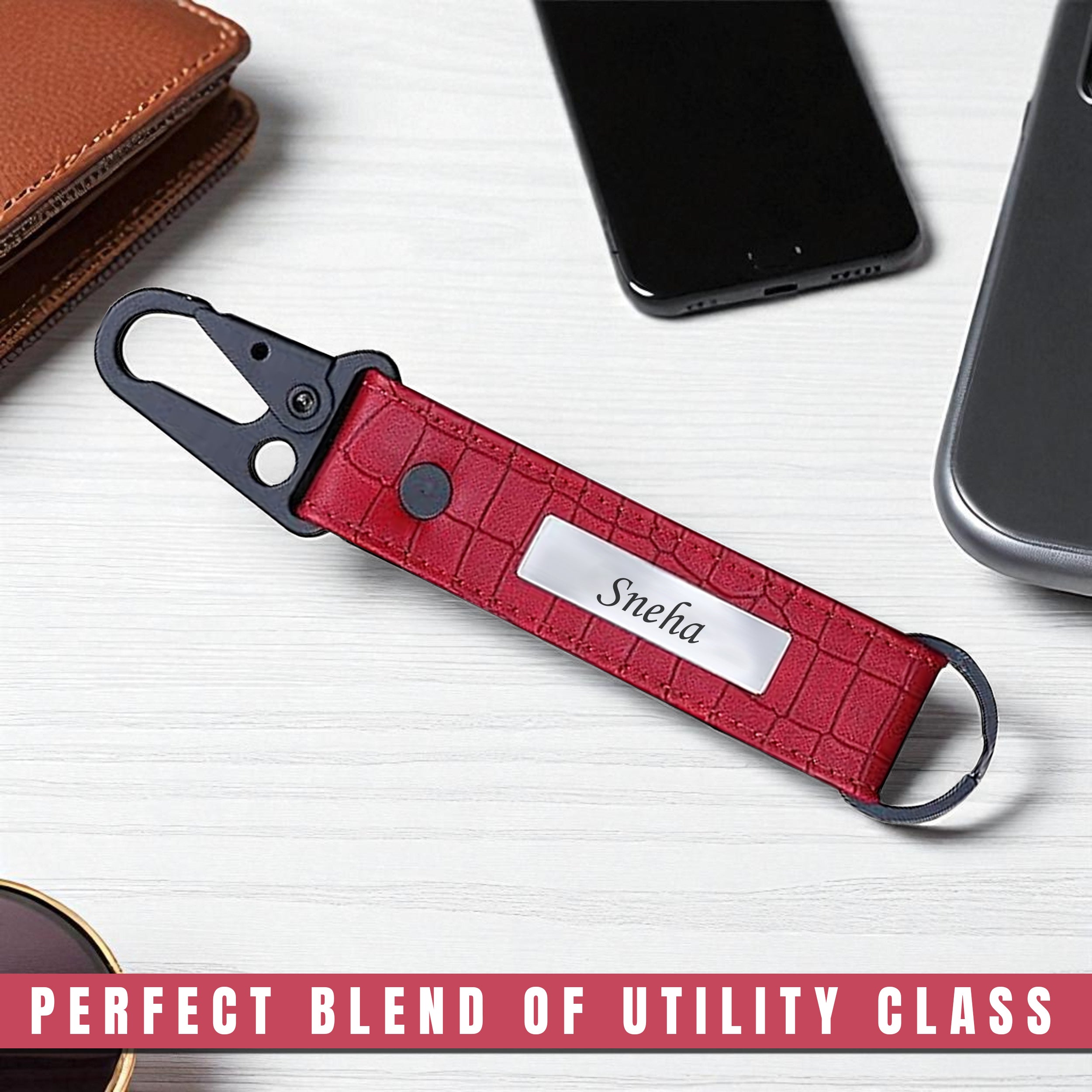 Personalized Croco Design Keychain With Name - Red