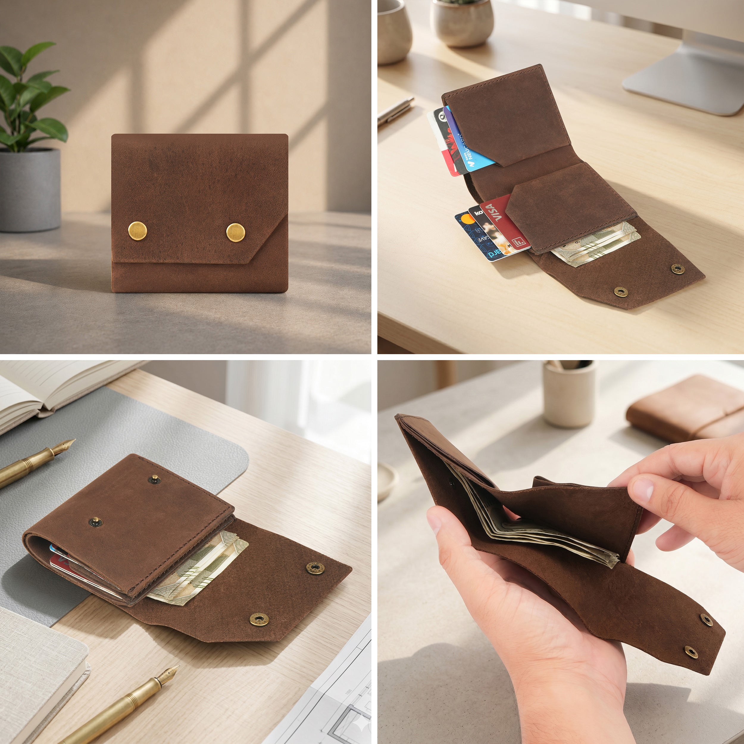 Snapper Minimalist Genuine Leather Wallet - Brown