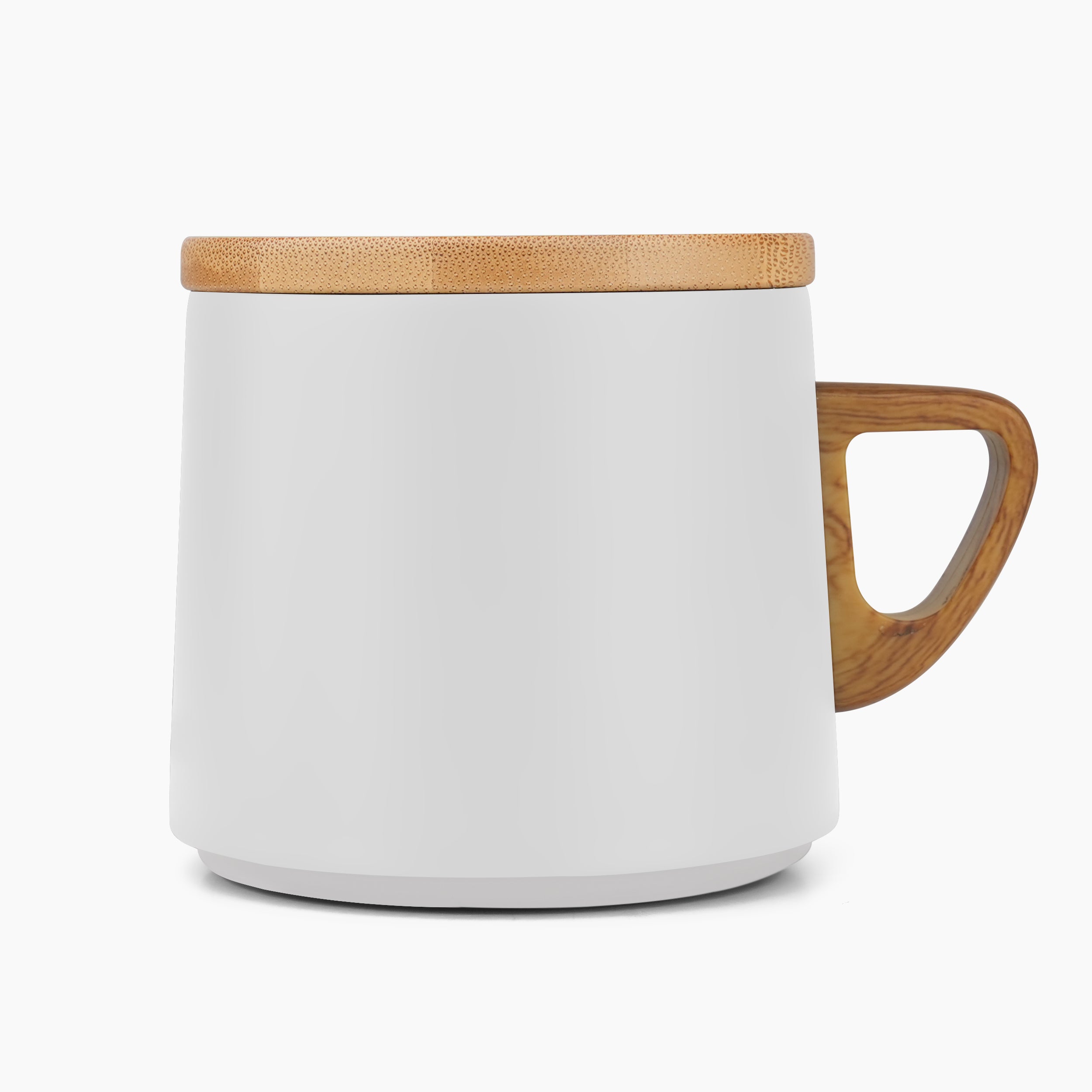 Eco Brew Ceramic Coffee Mug With Bamboo Lid & Saucer - White