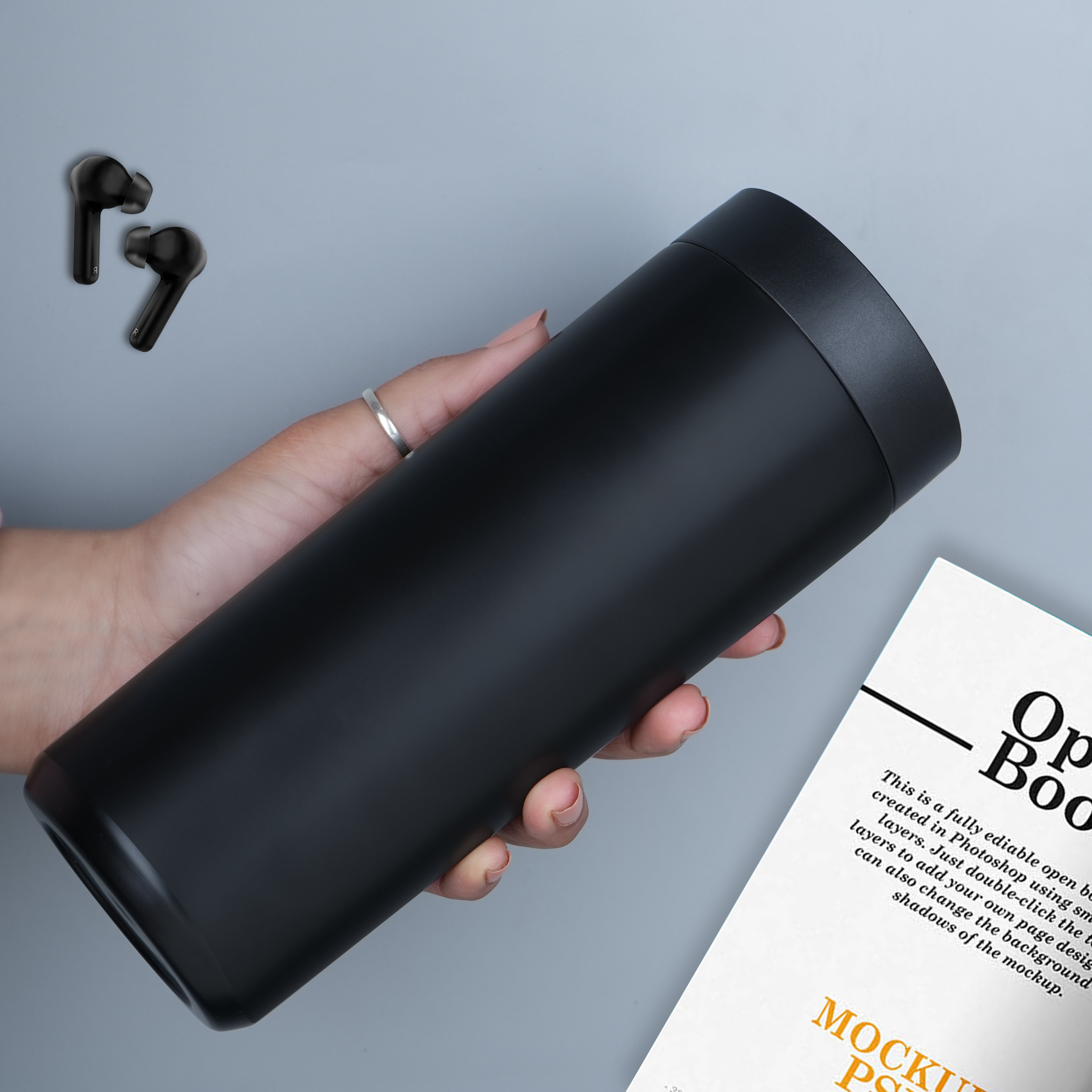 Stainless Steel Vacuum Insulated Thermos Travel Mug With Push Button Open Lid