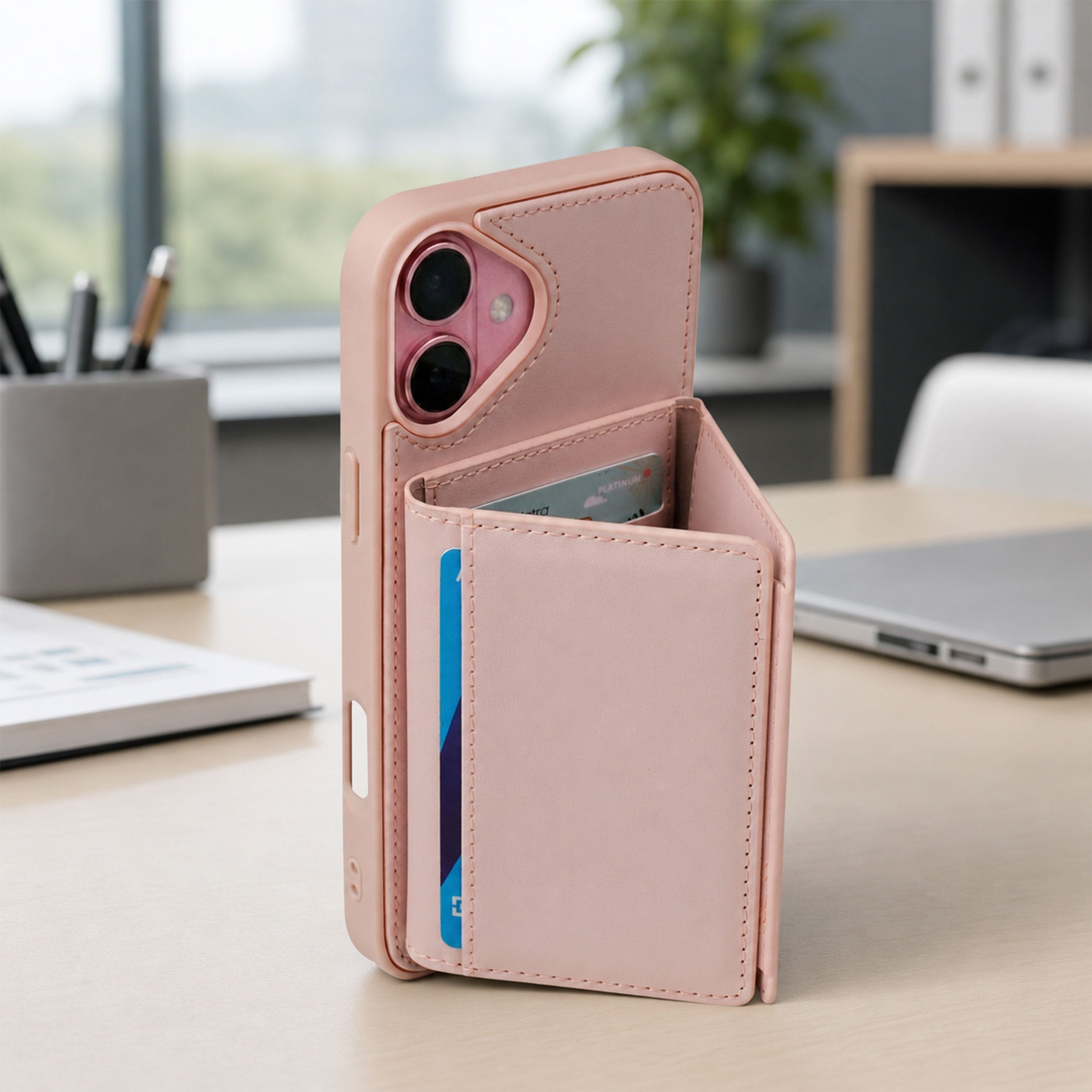 iPhone 16 Plus Magnetic Case with Detachable Cardholder - Pink