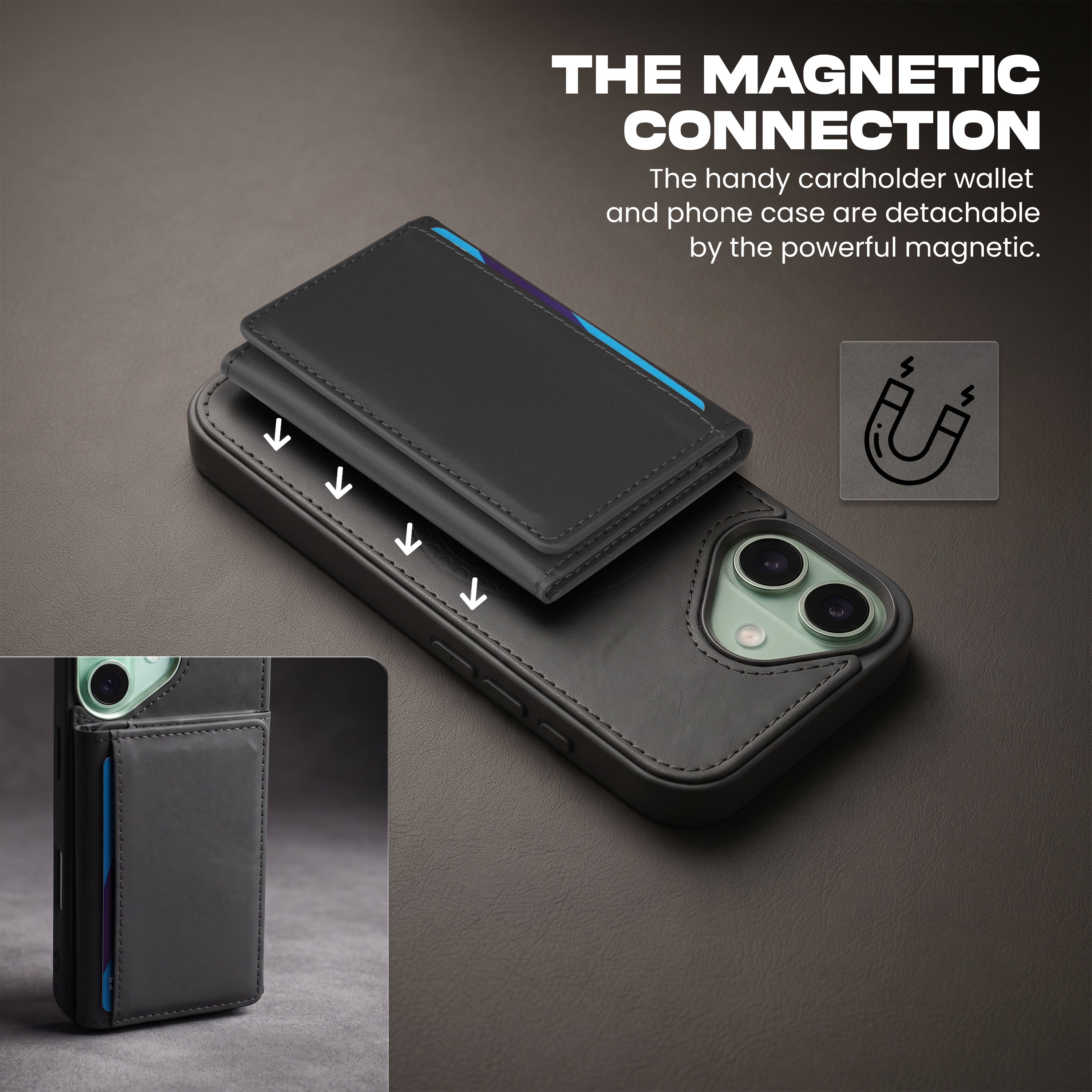 iPhone 16 Magnetic Case with Detachable Cardholder - Grey