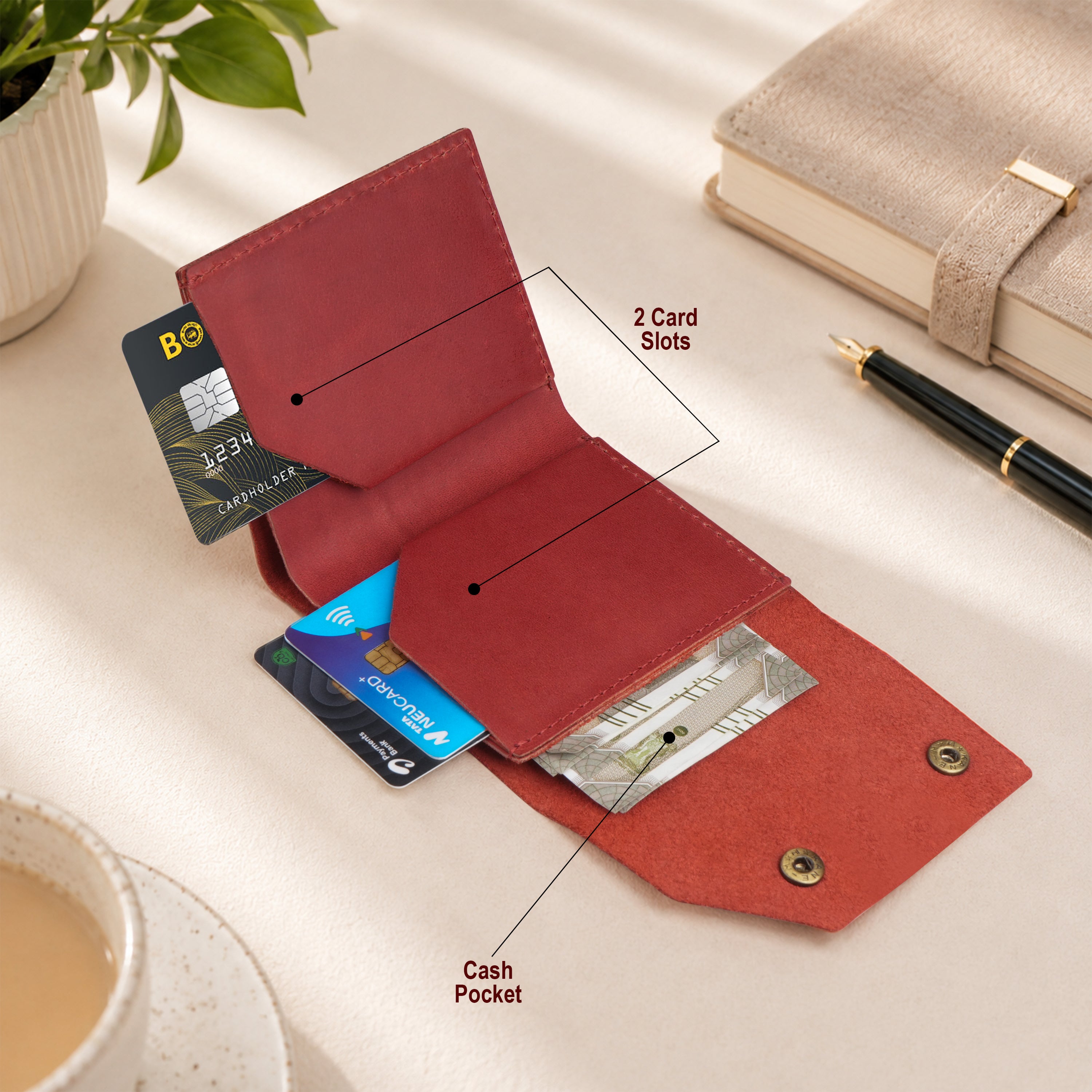 Snapper Minimalist Genuine Leather Wallet - Red