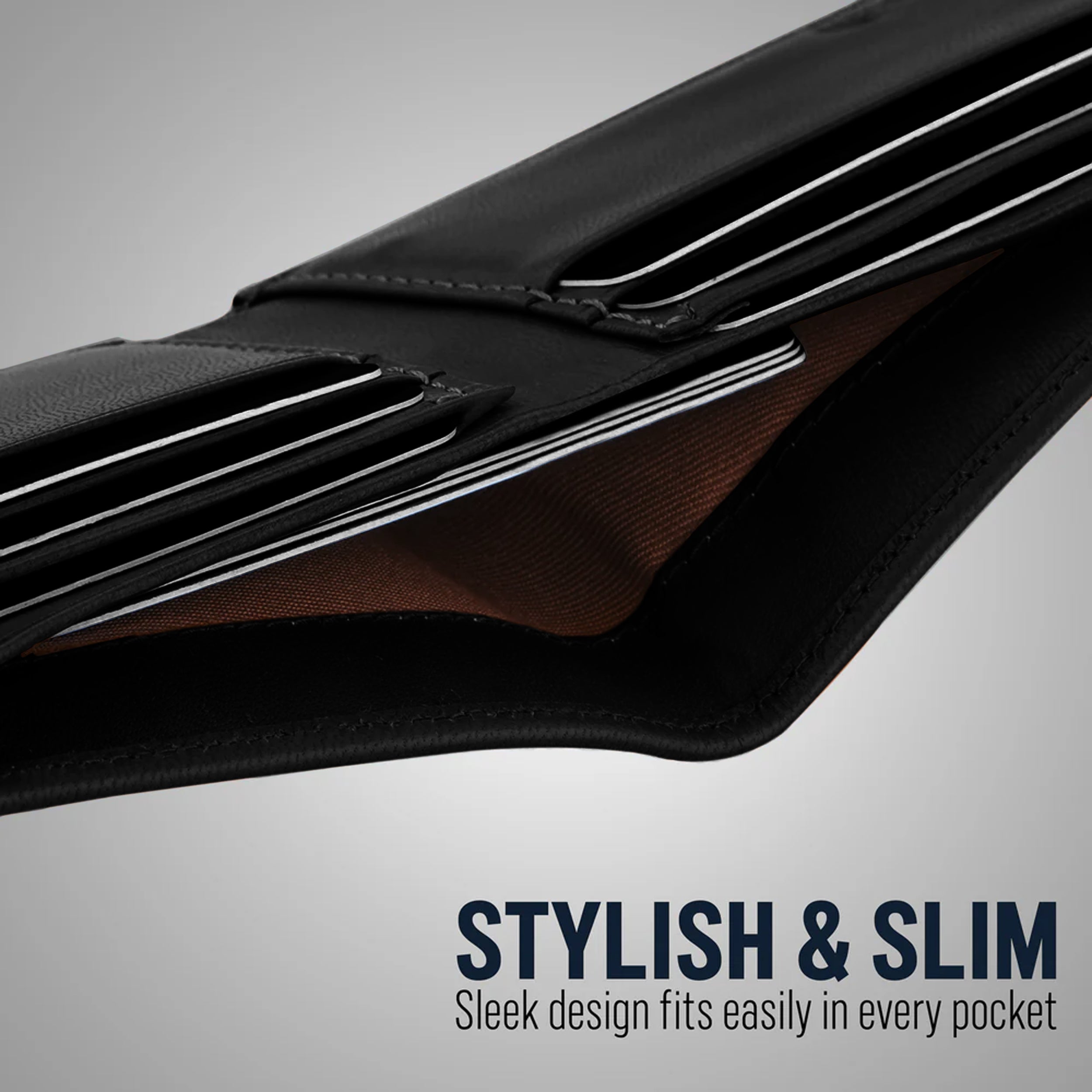 Pure Slim RFID Protected Leather Wallet For Men - Black