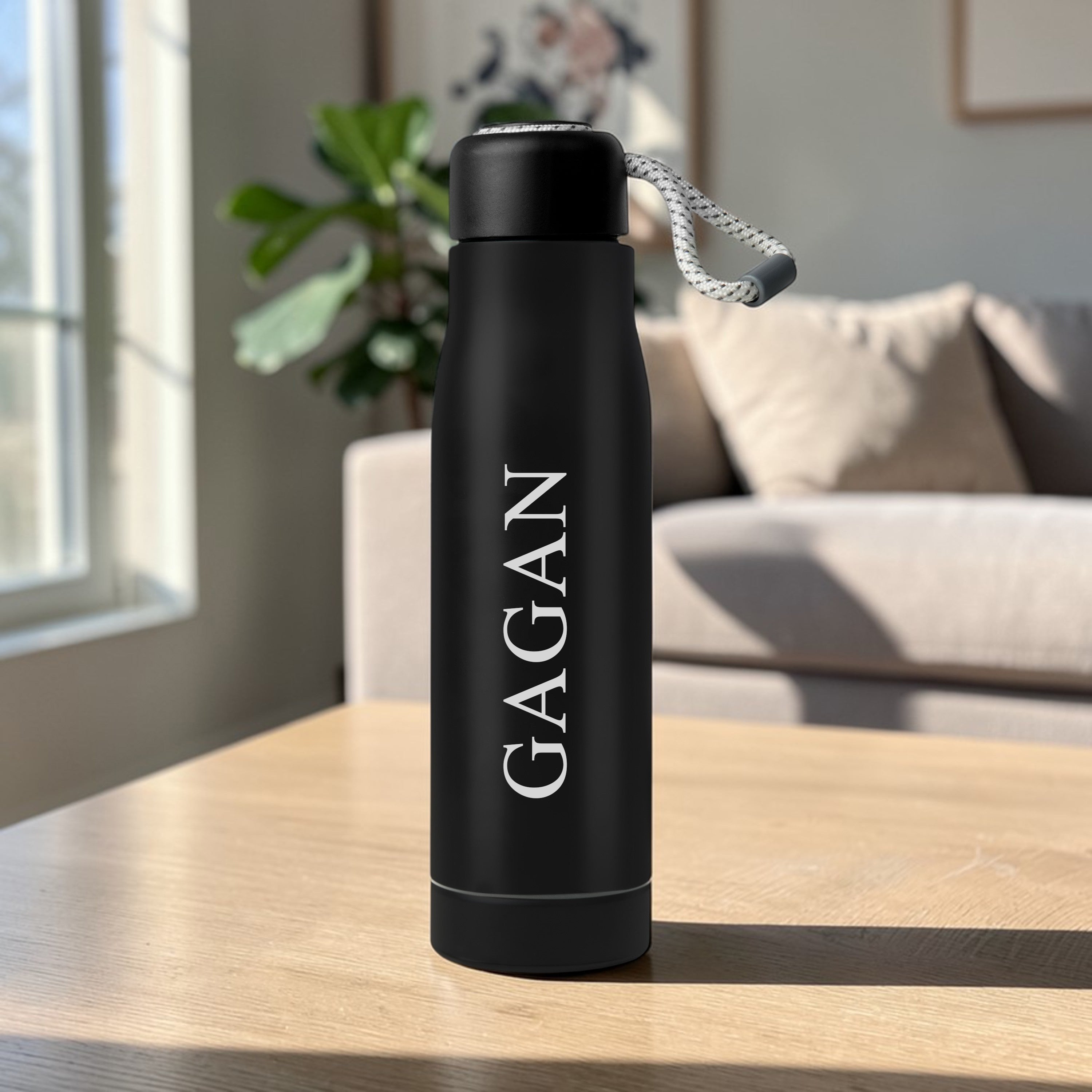 PureSip Personalized Stainless Steel Water Bottle - Black